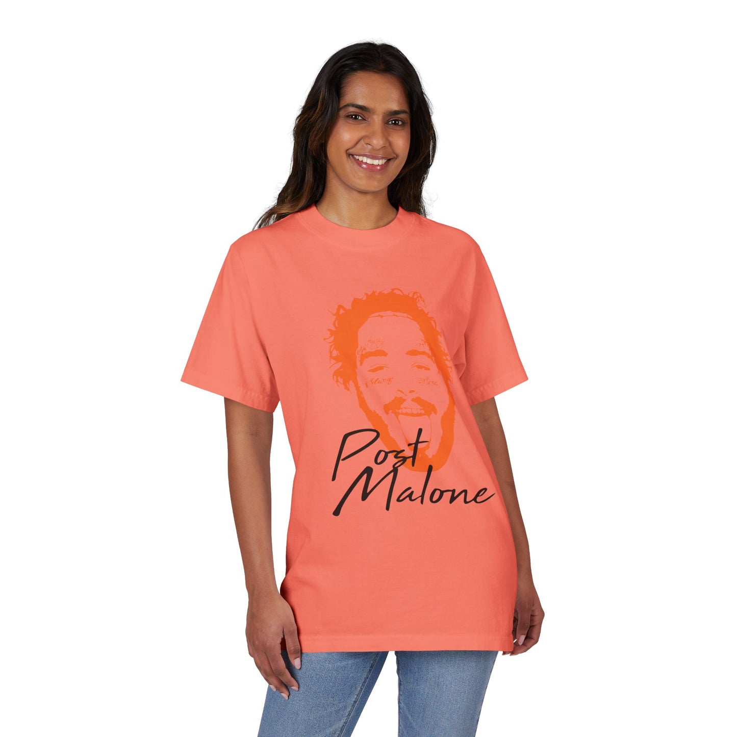 Unisex Garment-Dyed Drop-Shoulder T-Shirt – Post Malone Name Design with Picture