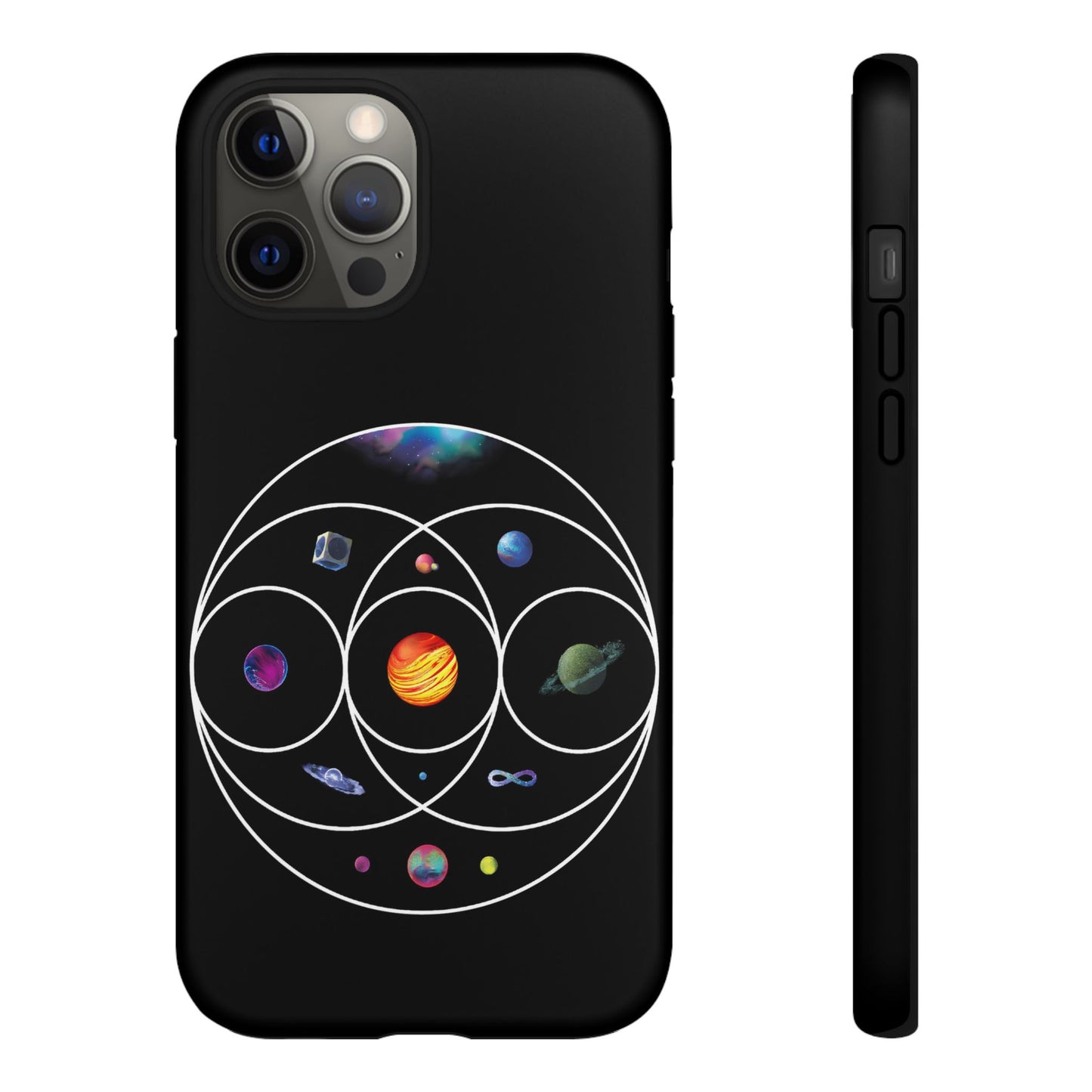 Premium Tough Case for iPhone 12 to 16 Pro Max Showcasing Coldplay’s Illustration Concept