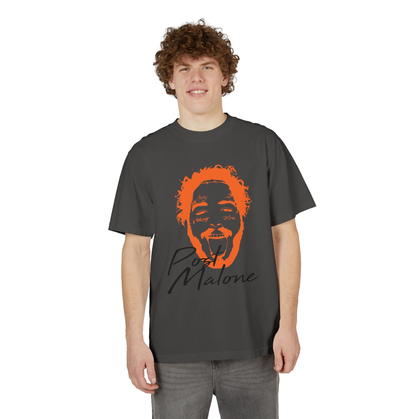 Unisex Garment-Dyed Drop-Shoulder T-Shirt – Post Malone Name Design with Picture