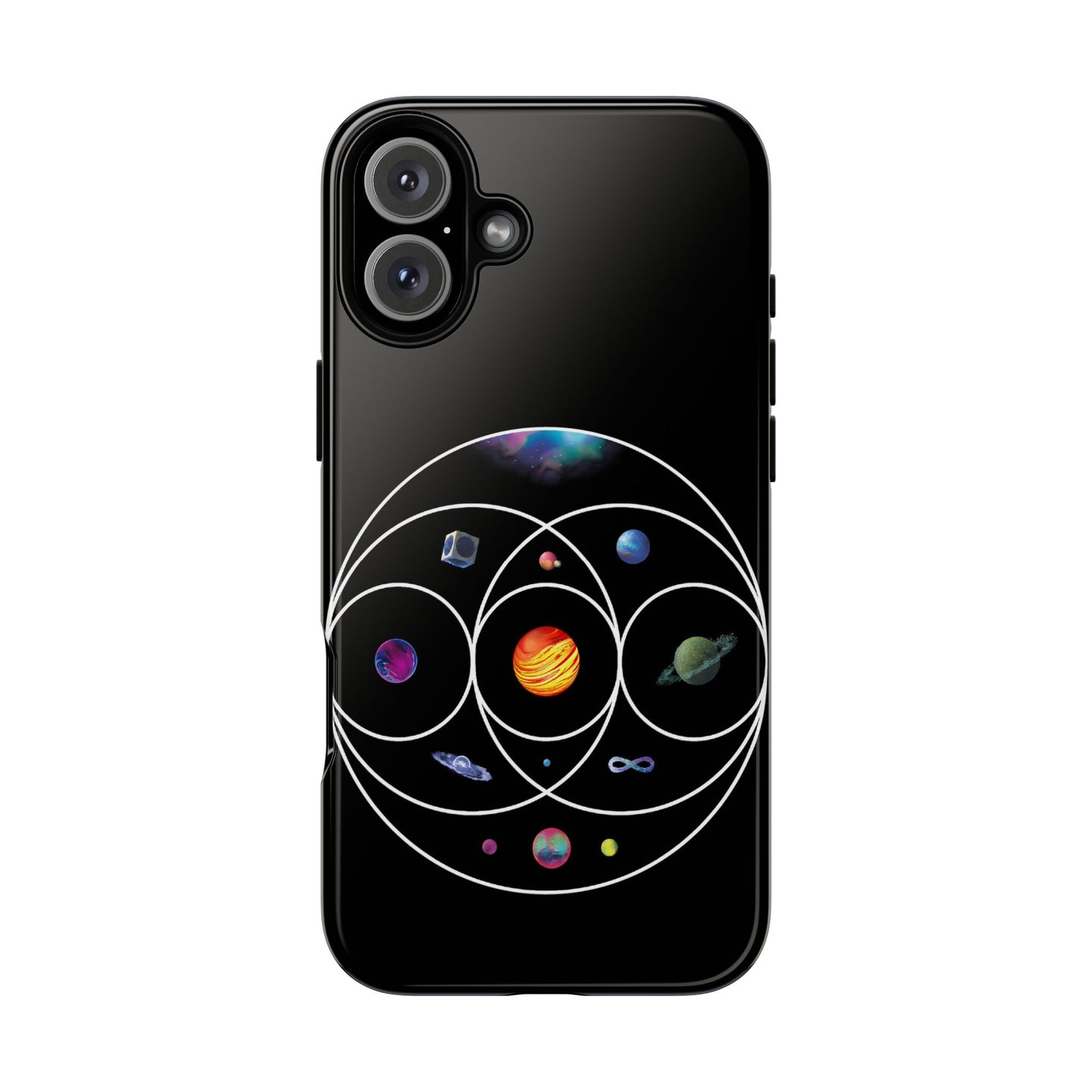 Premium Tough Case for iPhone 12 to 16 Pro Max Showcasing Coldplay’s Illustration Concept