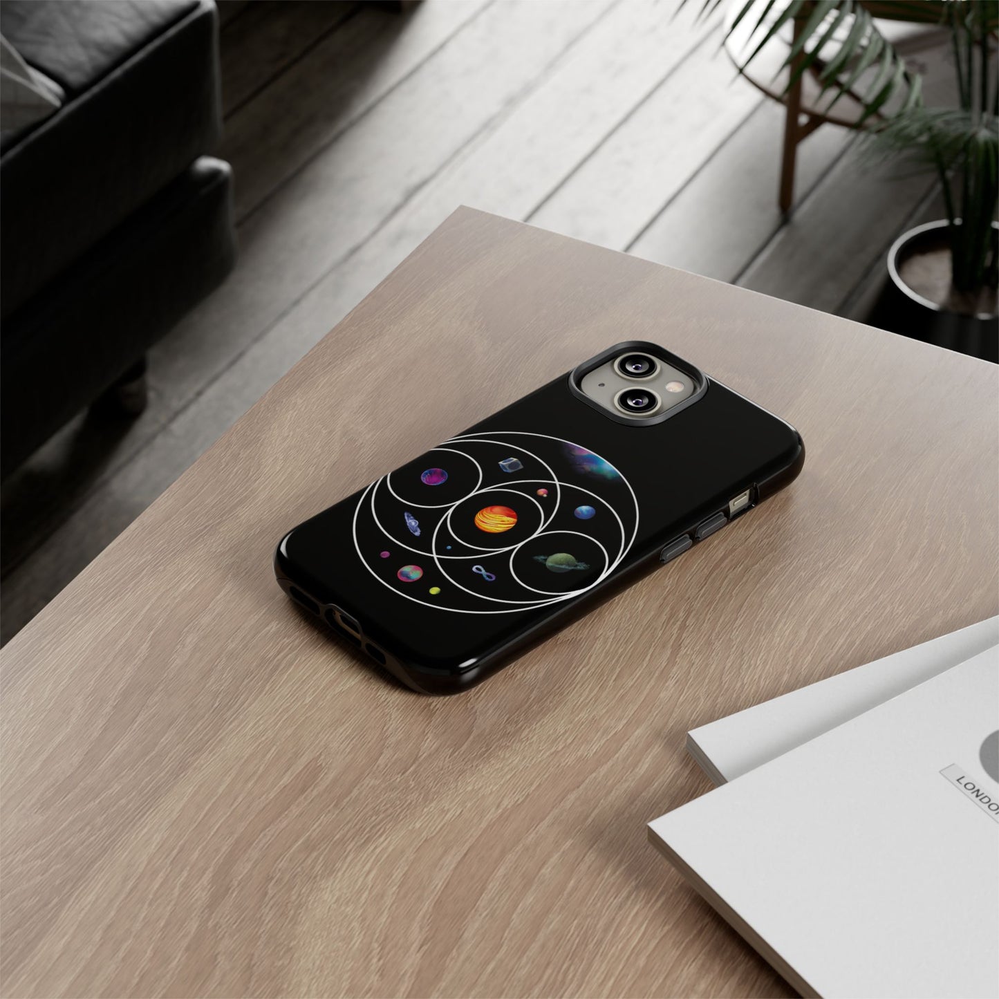 Premium Tough Case for iPhone 12 to 16 Pro Max Showcasing Coldplay’s Illustration Concept