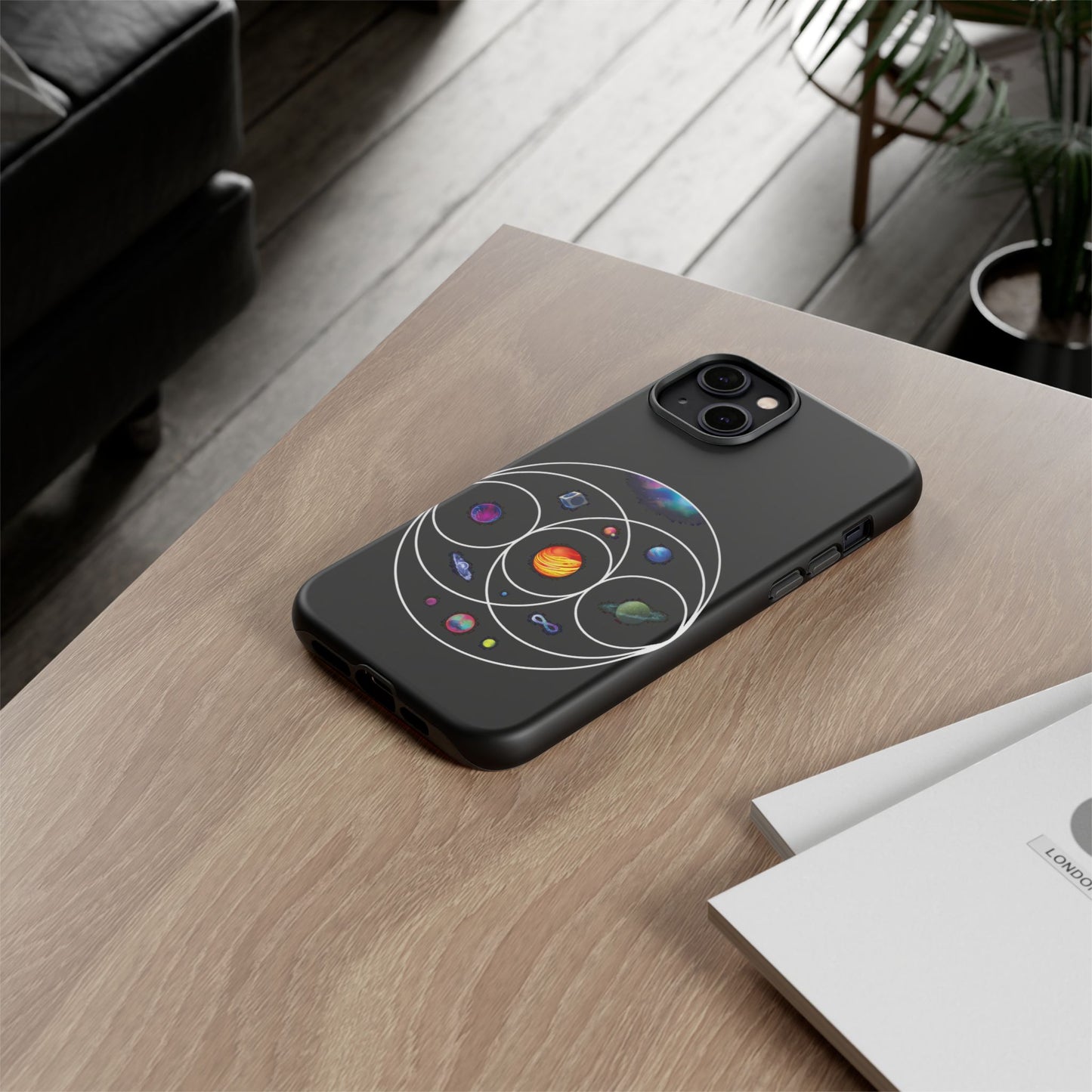 Premium Tough Case for iPhone 12 to 16 Pro Max Showcasing Coldplay’s Illustration Concept