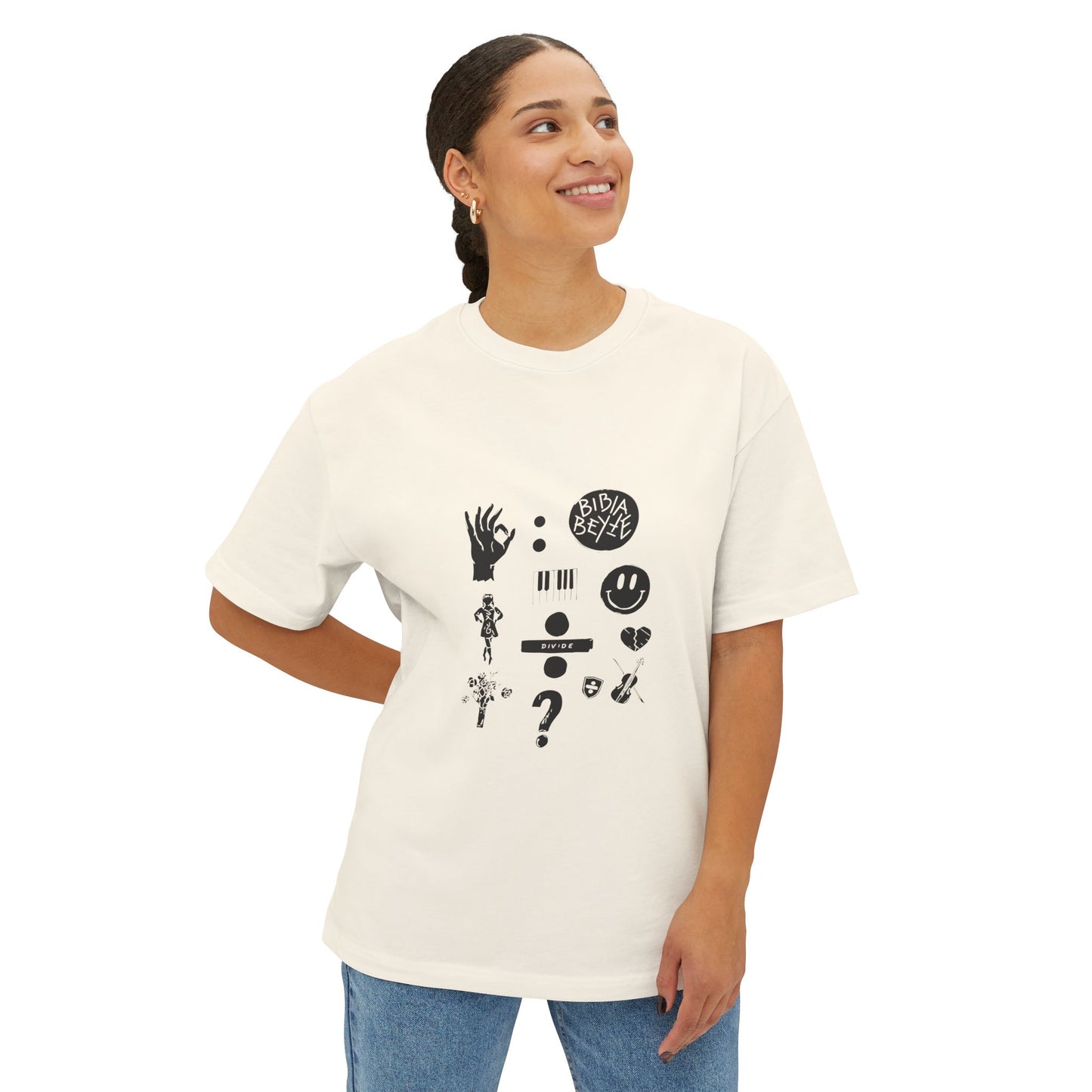 Ocean Wave with Heart Outline Oversized Boxy Tee
