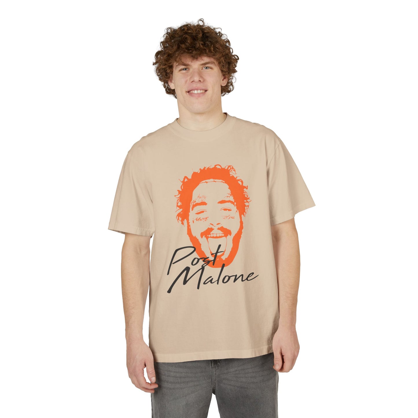 Unisex Garment-Dyed Drop-Shoulder T-Shirt – Post Malone Name Design with Picture