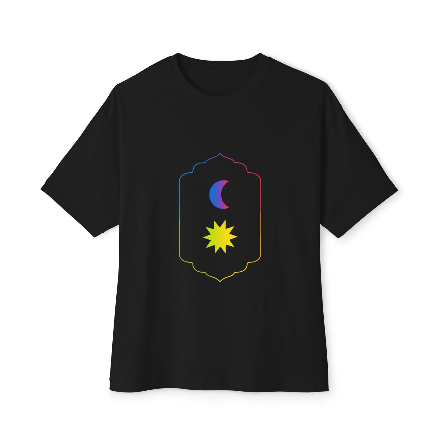 Gradient Moon and Star Emblem Unisex Oversized Boxy Tee
