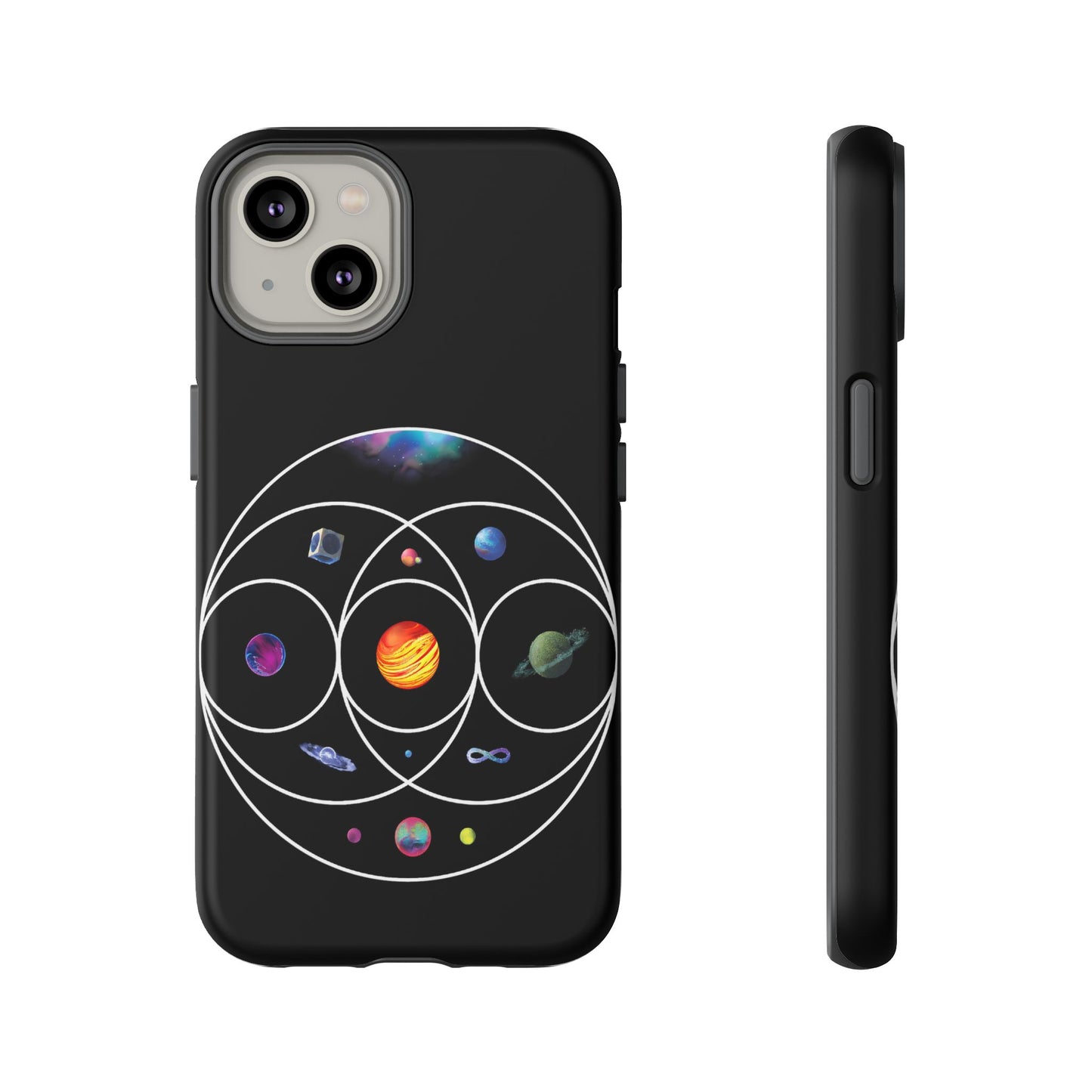 Premium Tough Case for iPhone 12 to 16 Pro Max Showcasing Coldplay’s Illustration Concept