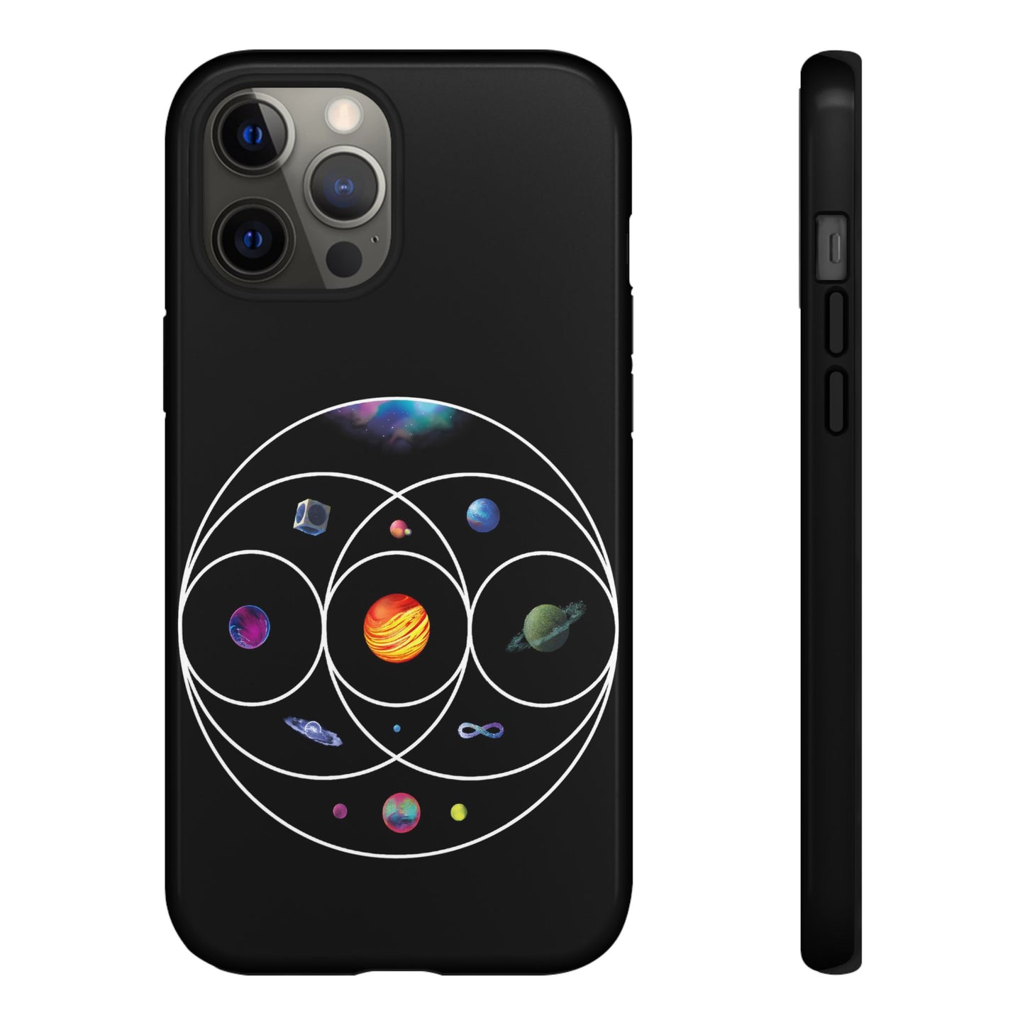 Premium Tough Case for iPhone 12 to 16 Pro Max Showcasing Coldplay’s Illustration Concept