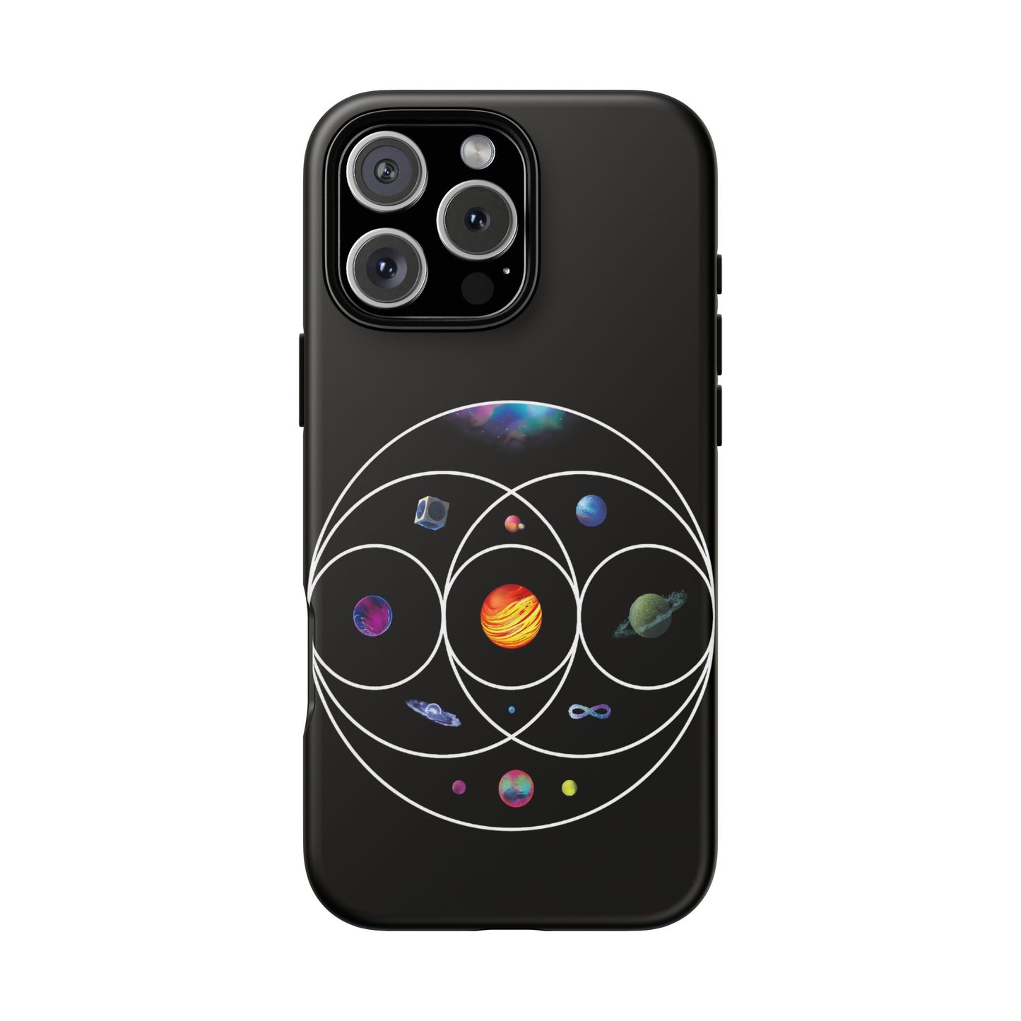 Premium Tough Case for iPhone 12 to 16 Pro Max Showcasing Coldplay’s Illustration Concept