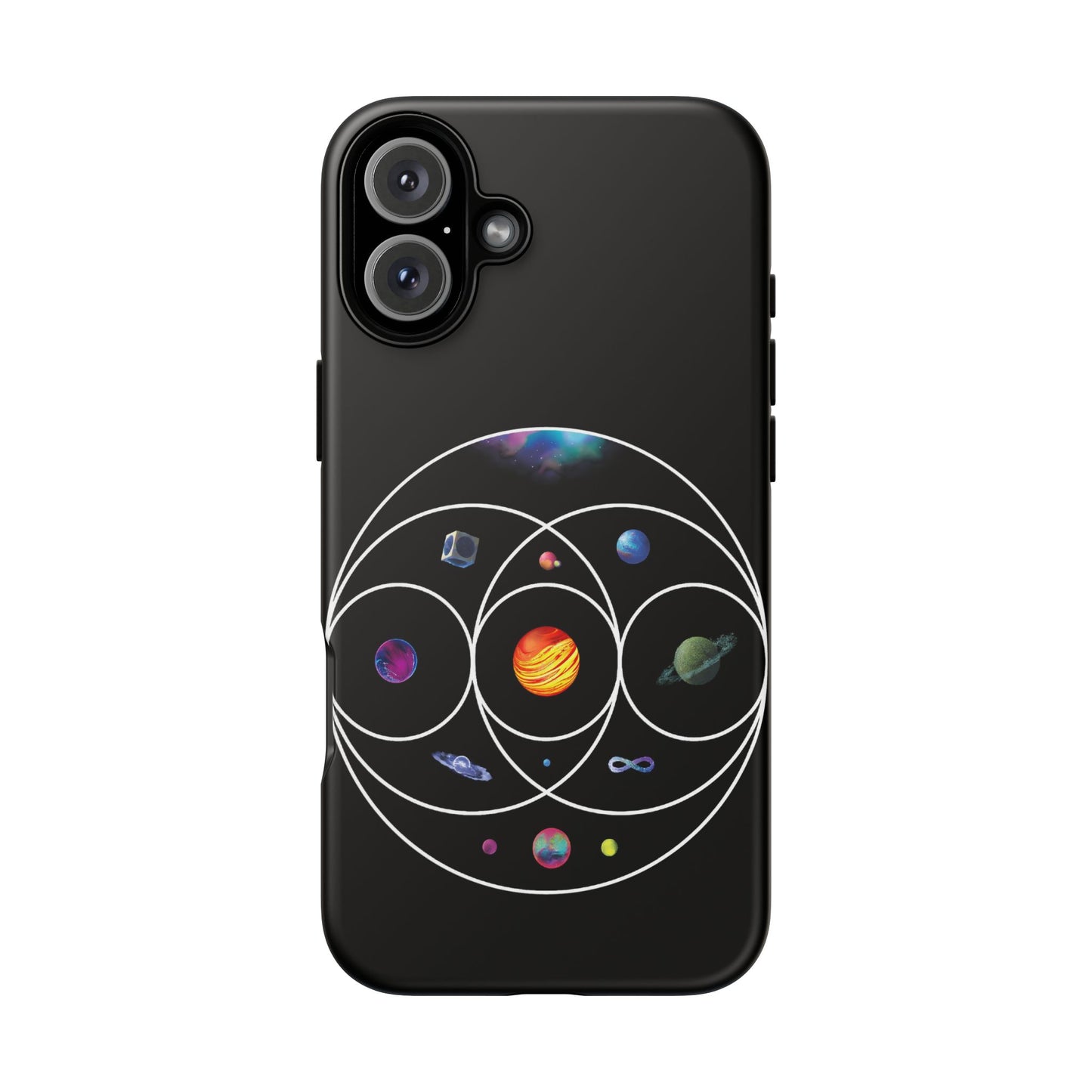 Premium Tough Case for iPhone 12 to 16 Pro Max Showcasing Coldplay’s Illustration Concept