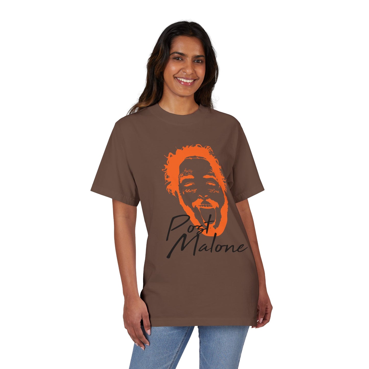 Unisex Garment-Dyed Drop-Shoulder T-Shirt – Post Malone Name Design with Picture