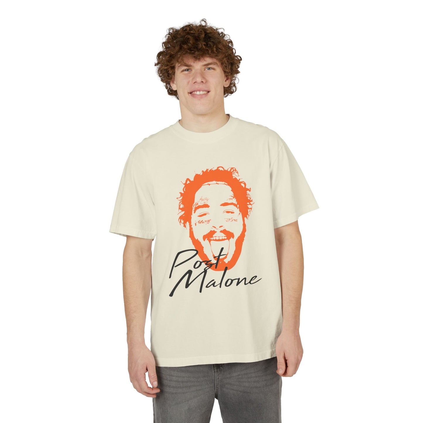 Unisex Garment-Dyed Drop-Shoulder T-Shirt – Post Malone Name Design with Picture