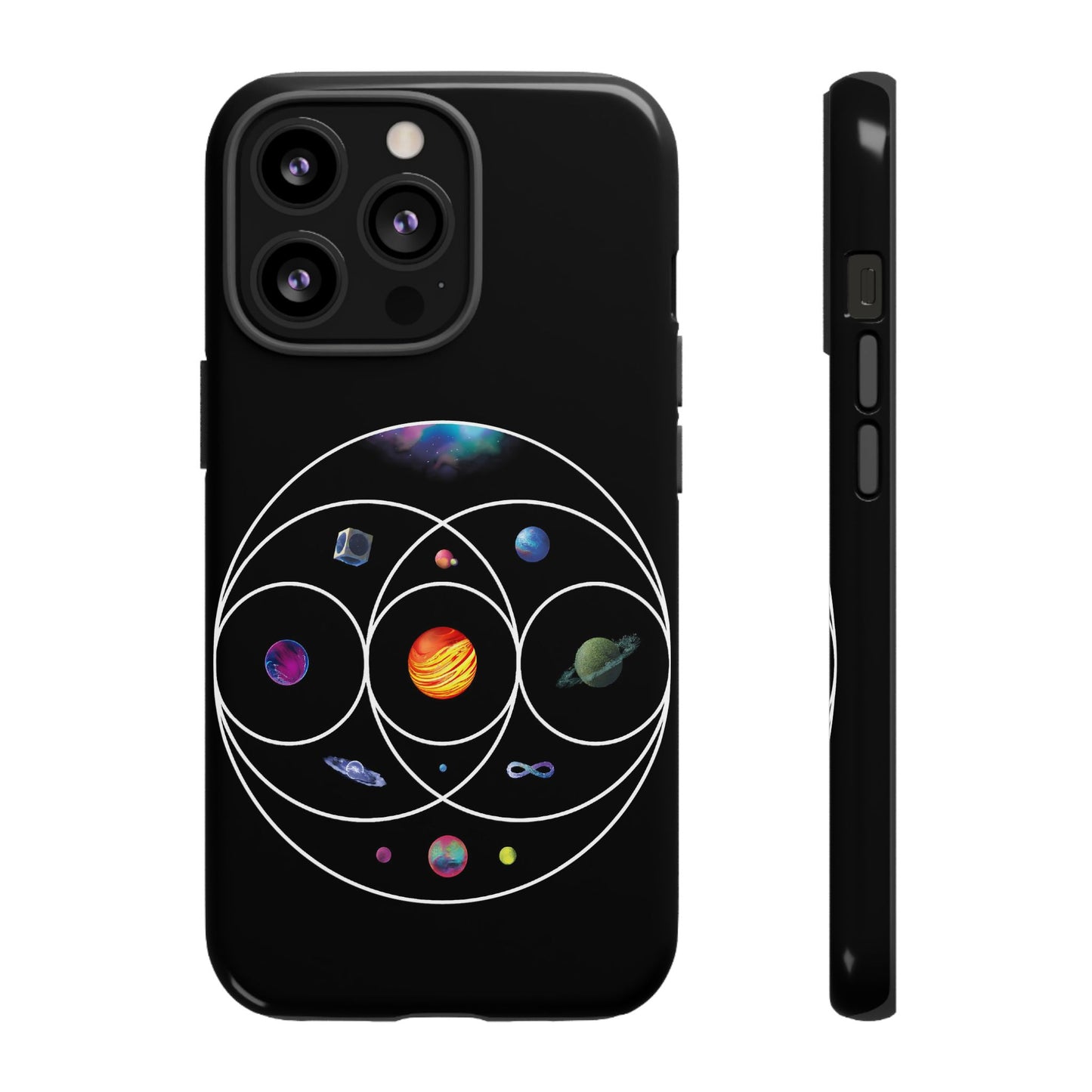 Premium Tough Case for iPhone 12 to 16 Pro Max Showcasing Coldplay’s Illustration Concept