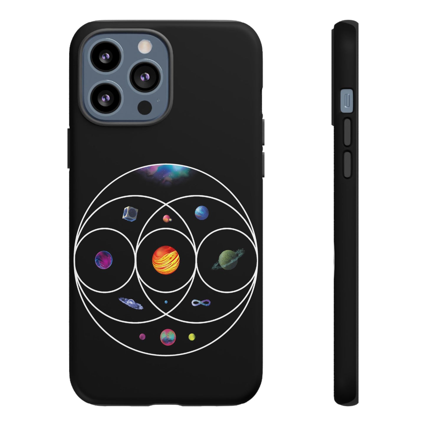 Premium Tough Case for iPhone 12 to 16 Pro Max Showcasing Coldplay’s Illustration Concept