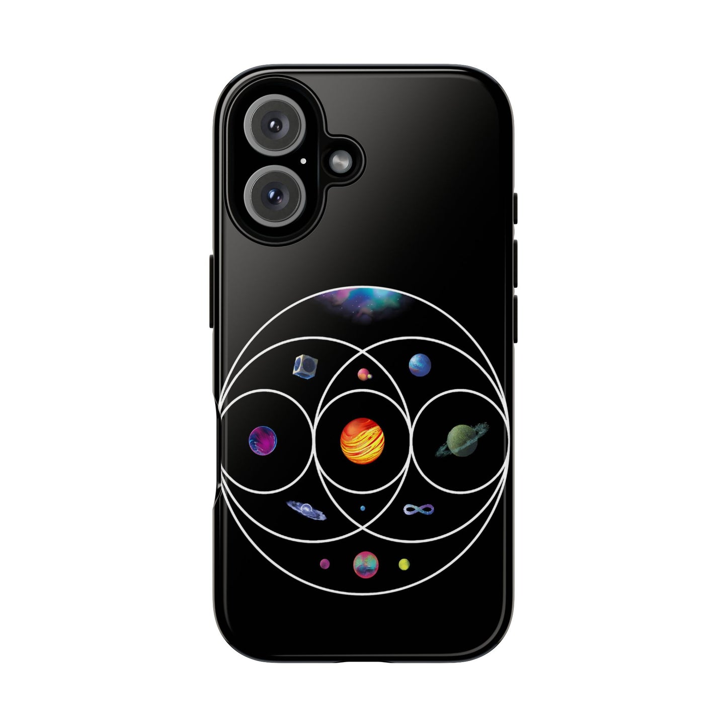 Premium Tough Case for iPhone 12 to 16 Pro Max Showcasing Coldplay’s Illustration Concept