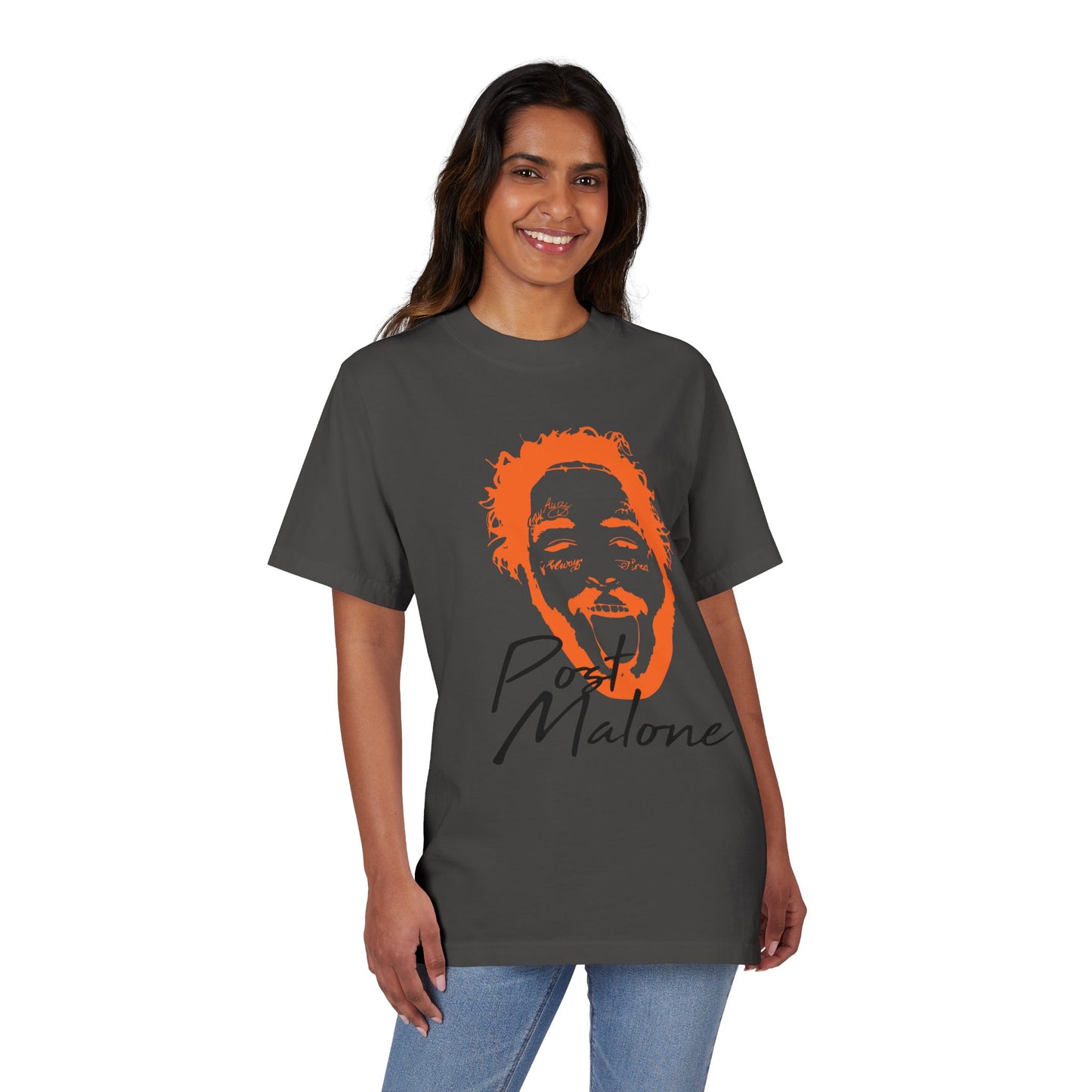 Unisex Garment-Dyed Drop-Shoulder T-Shirt – Post Malone Name Design with Picture
