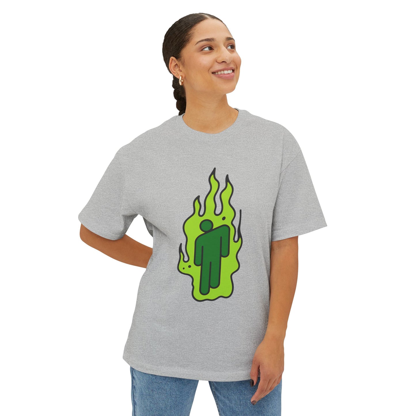 Green Flame Icon Unisex Oversized Tee