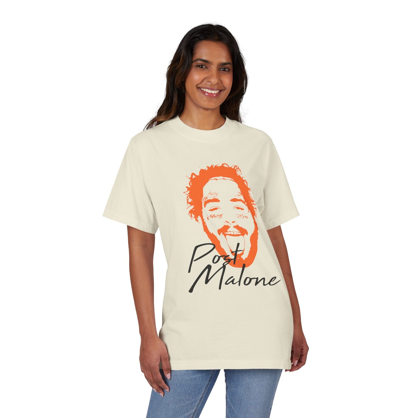 Unisex Garment-Dyed Drop-Shoulder T-Shirt – Post Malone Name Design with Picture