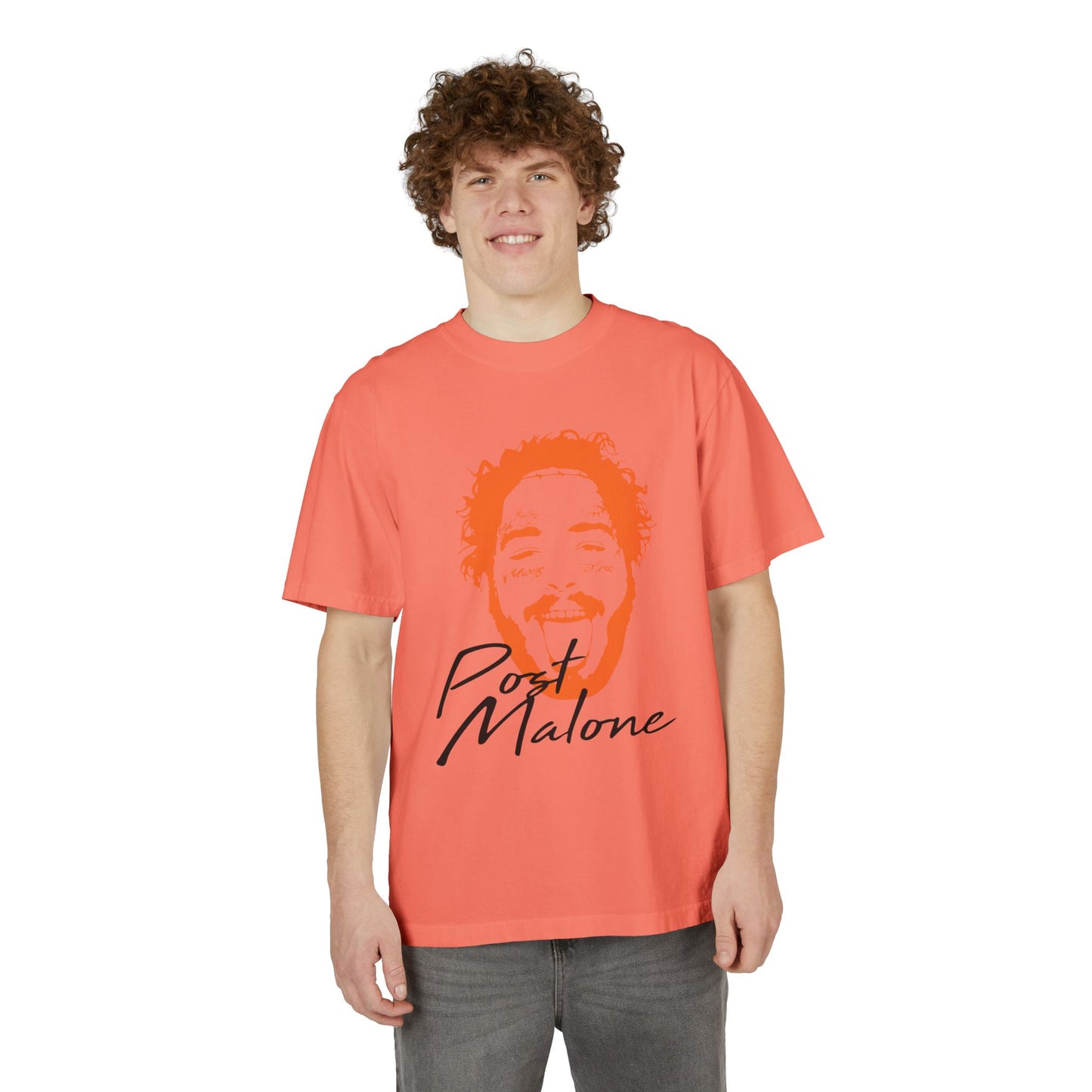 Unisex Garment-Dyed Drop-Shoulder T-Shirt – Post Malone Name Design with Picture