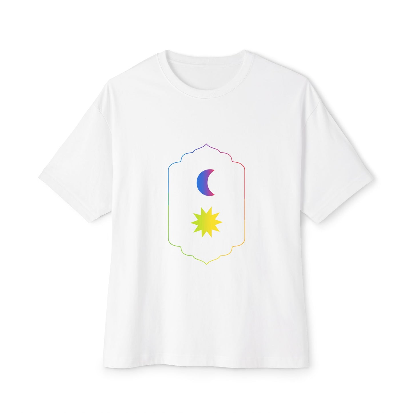 Gradient Moon and Star Emblem Unisex Oversized Boxy Tee