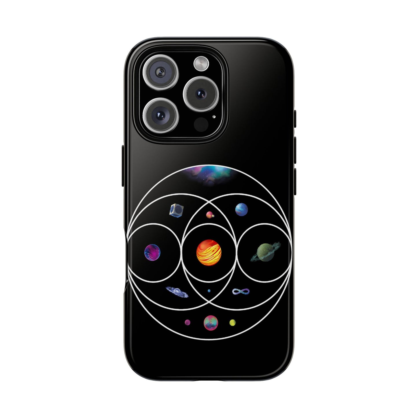 Premium Tough Case for iPhone 12 to 16 Pro Max Showcasing Coldplay’s Illustration Concept