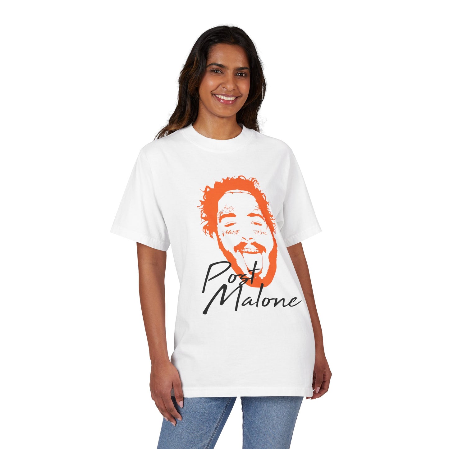 Unisex Garment-Dyed Drop-Shoulder T-Shirt – Post Malone Name Design with Picture