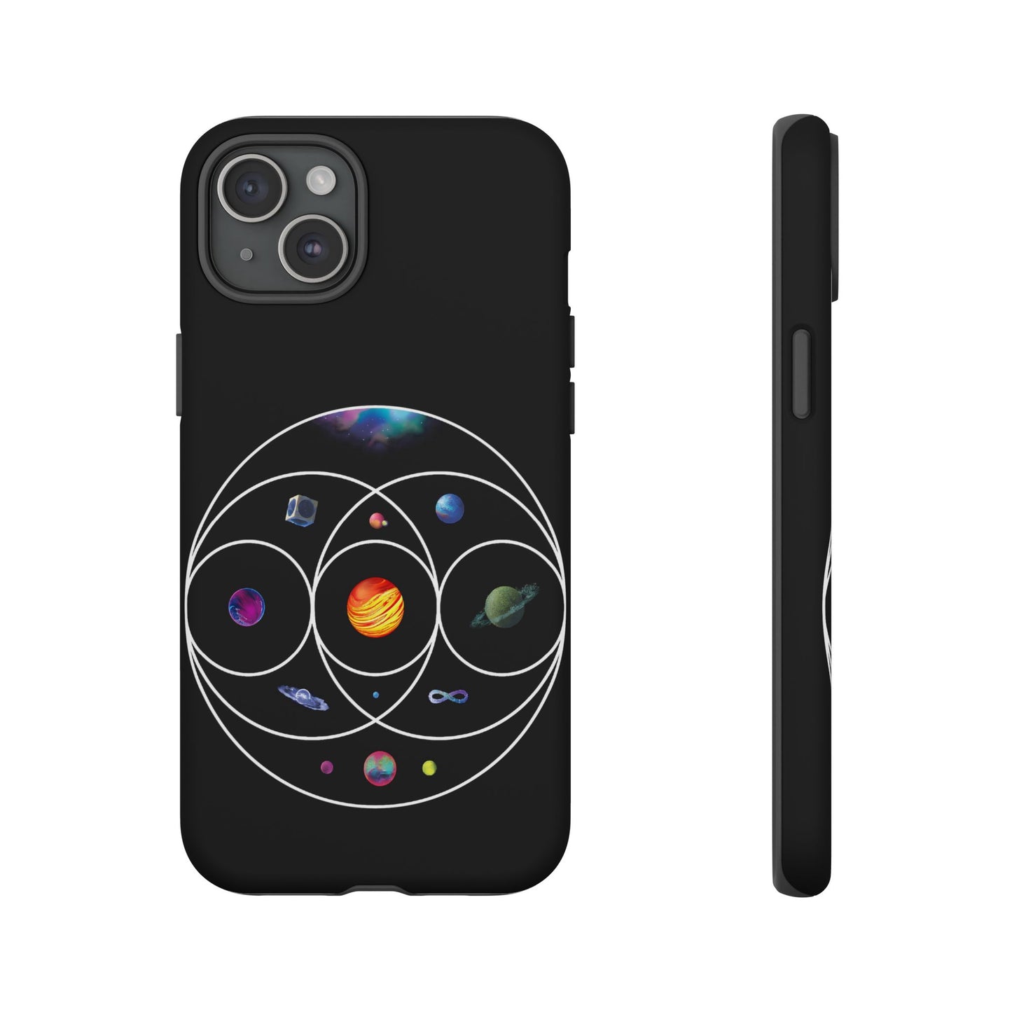 Premium Tough Case for iPhone 12 to 16 Pro Max Showcasing Coldplay’s Illustration Concept