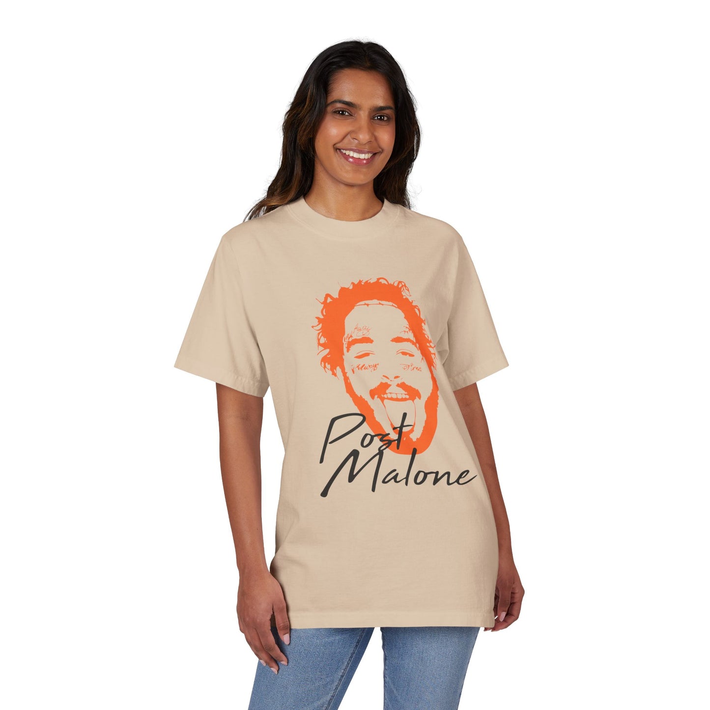 Unisex Garment-Dyed Drop-Shoulder T-Shirt – Post Malone Name Design with Picture