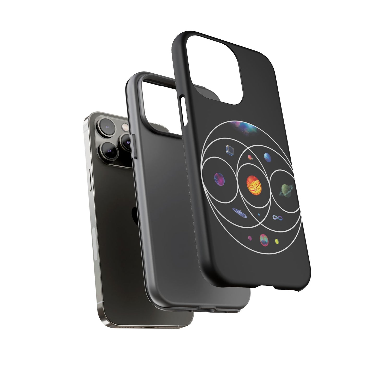 Premium Tough Case for iPhone 12 to 16 Pro Max Showcasing Coldplay’s Illustration Concept