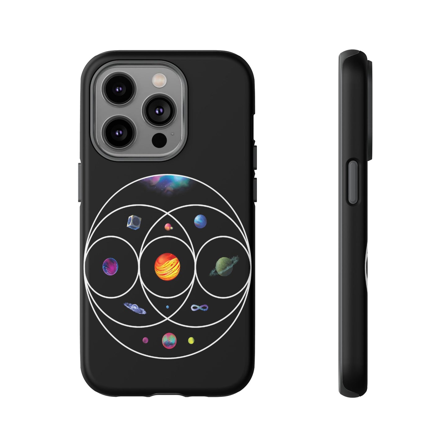 Premium Tough Case for iPhone 12 to 16 Pro Max Showcasing Coldplay’s Illustration Concept