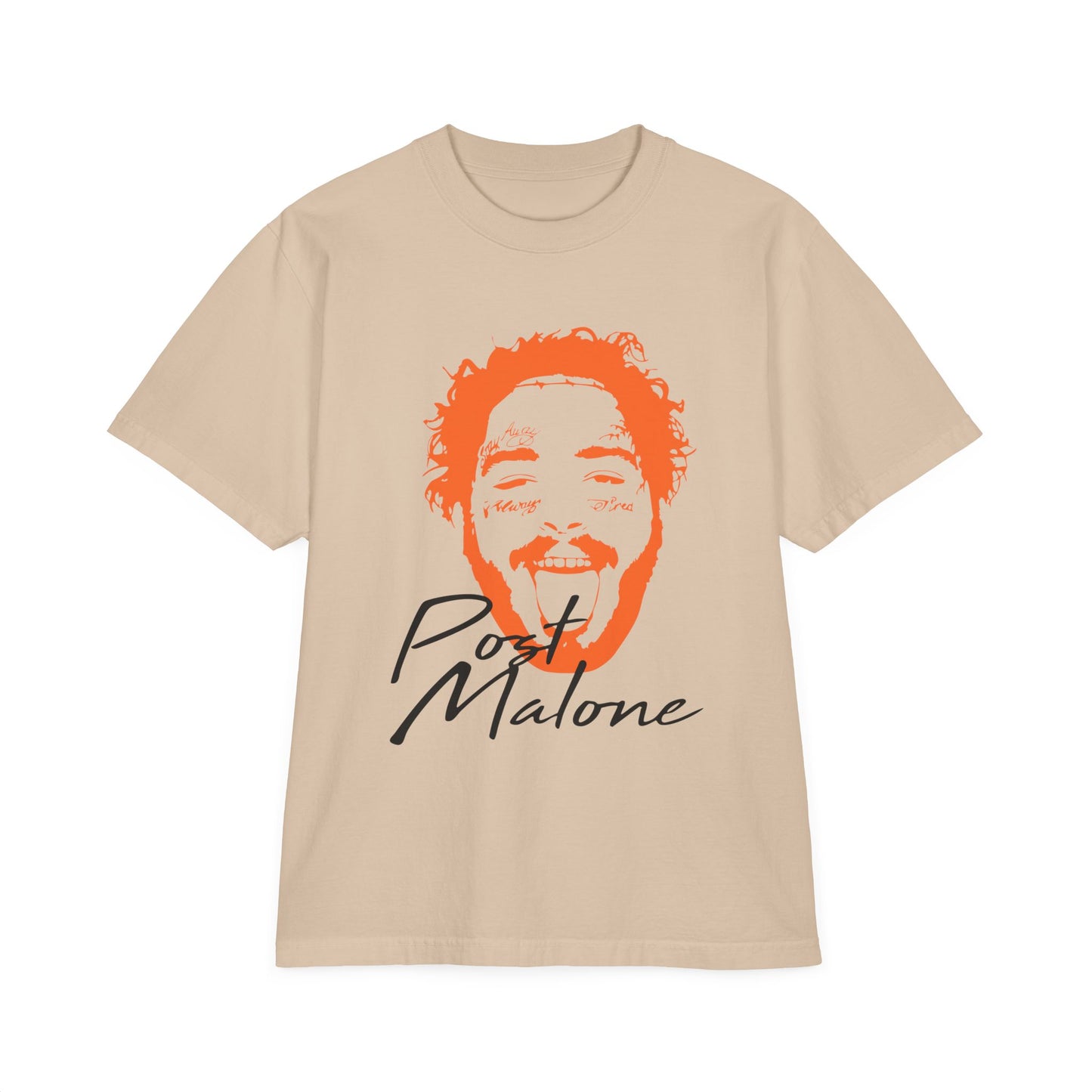 Unisex Garment-Dyed Drop-Shoulder T-Shirt – Post Malone Name Design with Picture