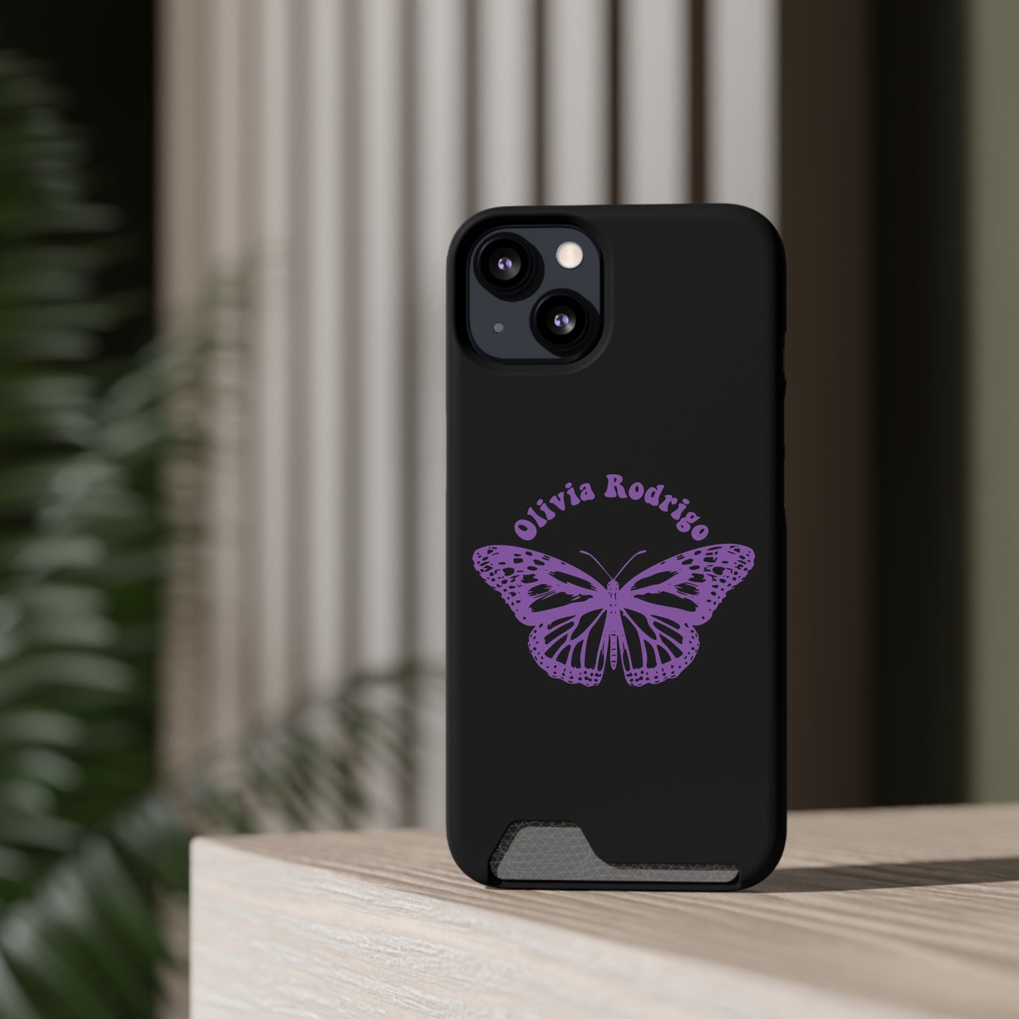 Phone Case + Card Holder For Iphone 13 – Olivia Rodrigo With Butterfly | Black Edition