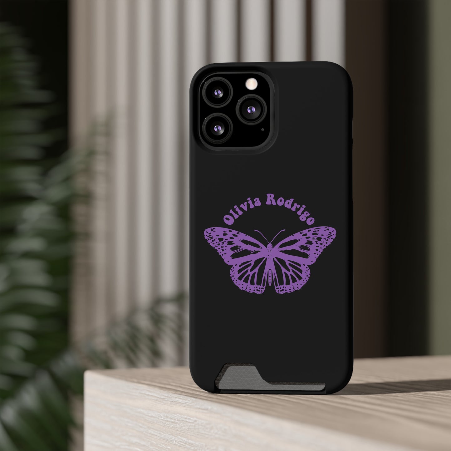 Phone Case + Card Holder For Iphone 13 – Olivia Rodrigo With Butterfly | Black Edition