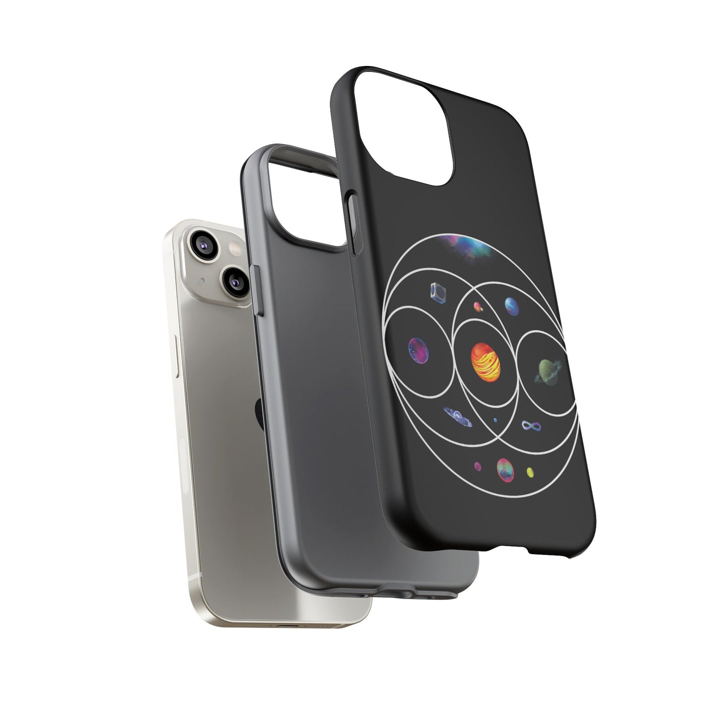 Premium Tough Case for iPhone 12 to 16 Pro Max Showcasing Coldplay’s Illustration Concept