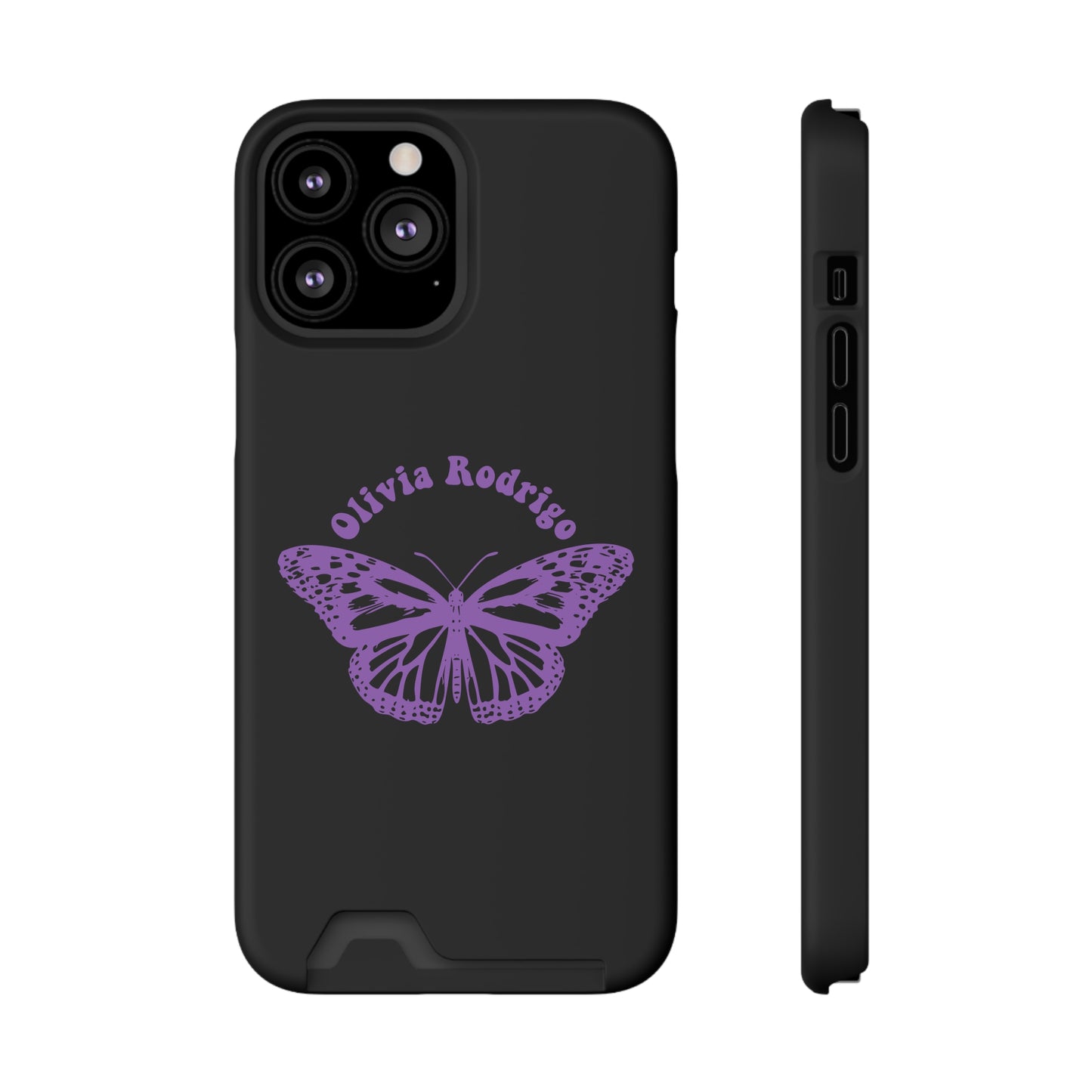 Phone Case + Card Holder For Iphone 13 – Olivia Rodrigo With Butterfly | Black Edition