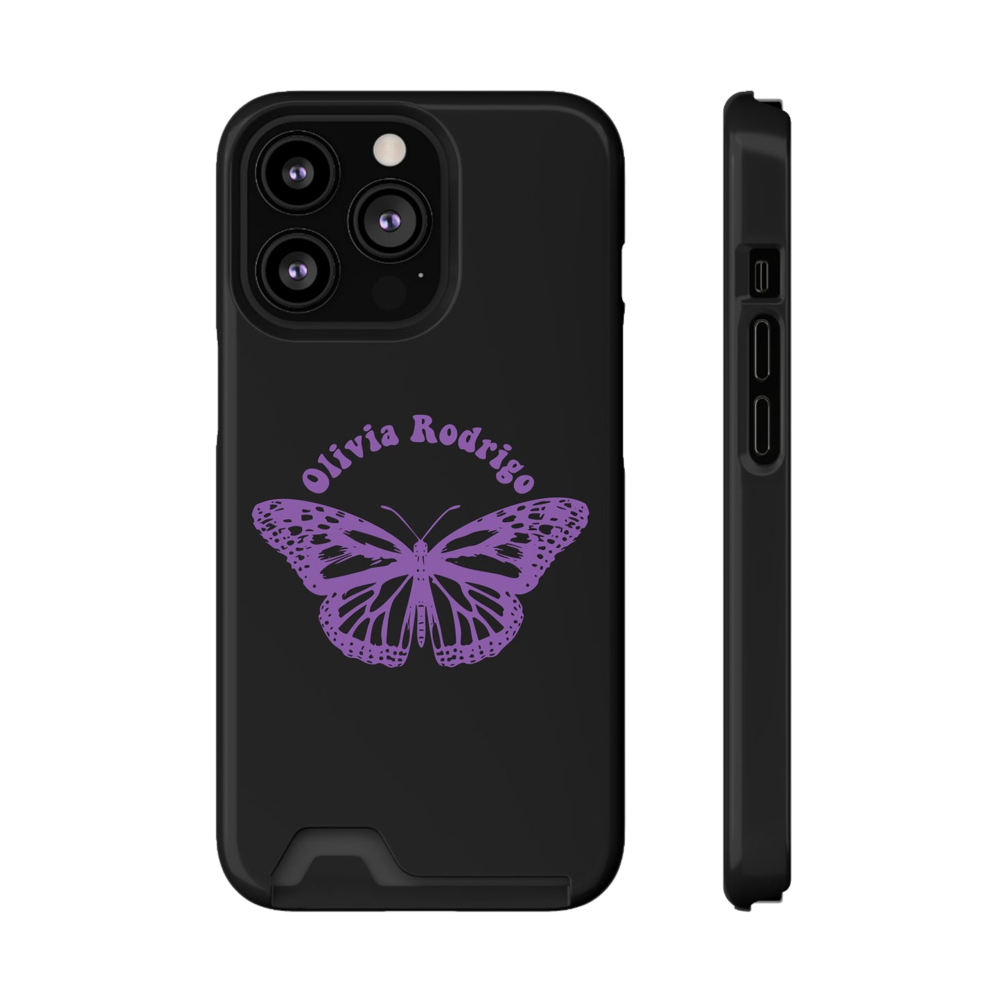Phone Case + Card Holder For Iphone 13 – Olivia Rodrigo With Butterfly | Black Edition