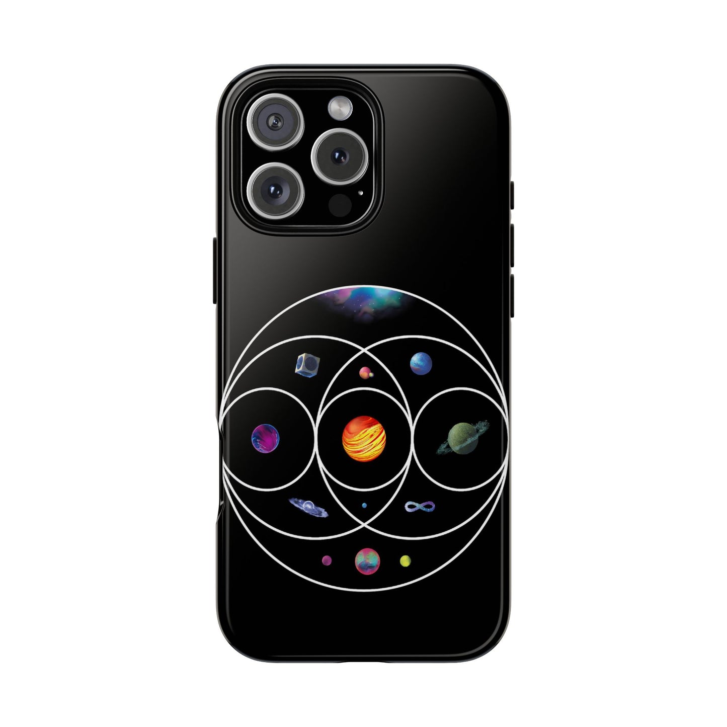 Premium Tough Case for iPhone 12 to 16 Pro Max Showcasing Coldplay’s Illustration Concept