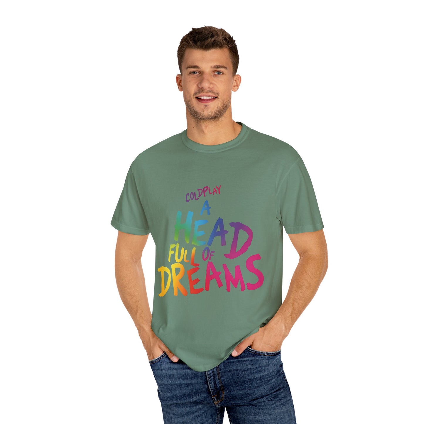Unisex Garment-Dyed T-Shirt Inspired by Coldplay’s Iconic A Head Full of Dreams