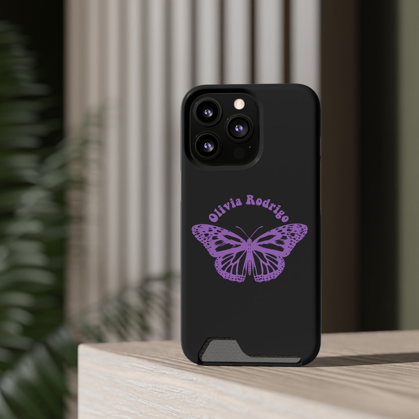 Phone Case + Card Holder For Iphone 13 – Olivia Rodrigo With Butterfly | Black Edition