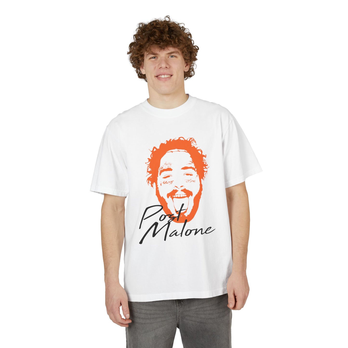 Unisex Garment-Dyed Drop-Shoulder T-Shirt – Post Malone Name Design with Picture