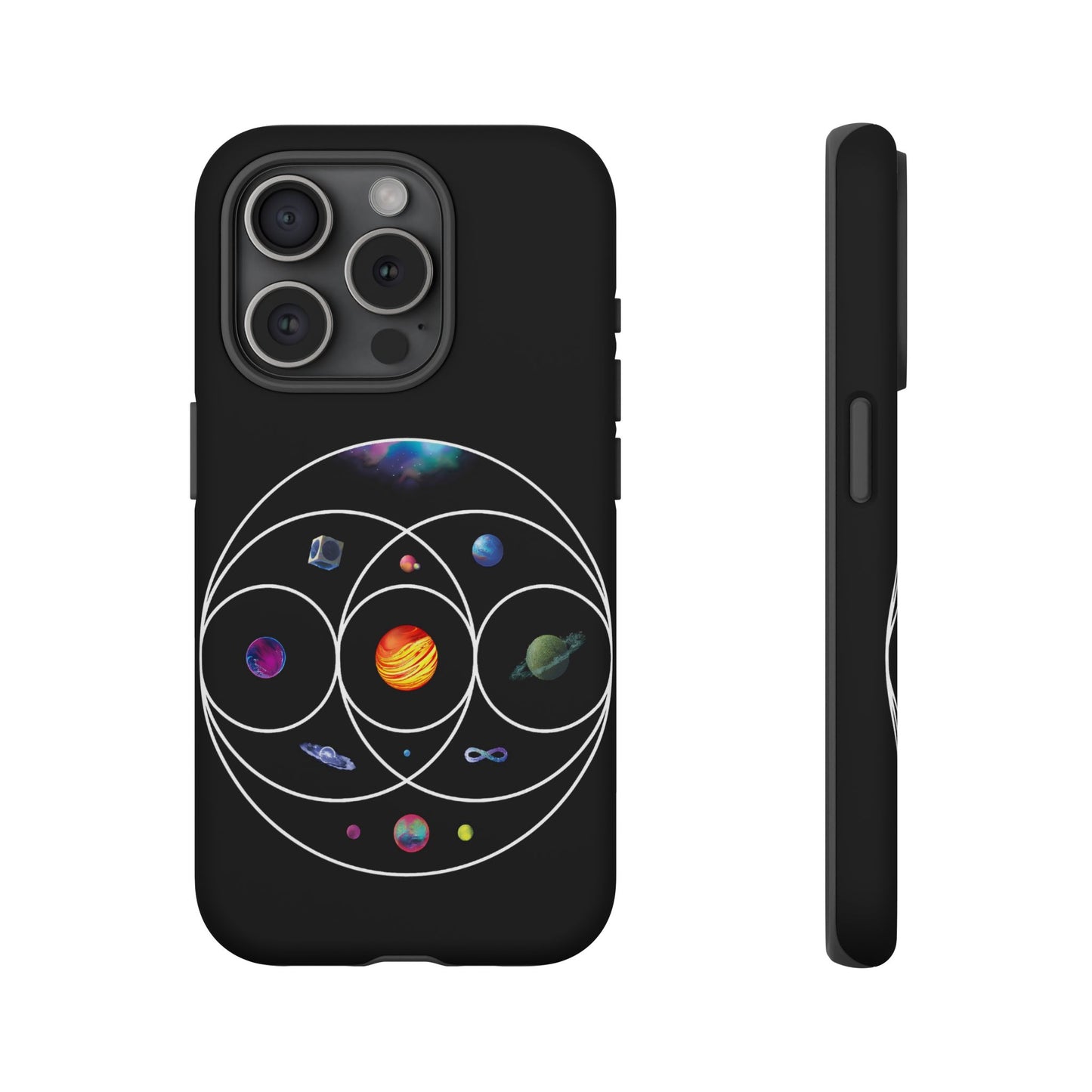 Premium Tough Case for iPhone 12 to 16 Pro Max Showcasing Coldplay’s Illustration Concept
