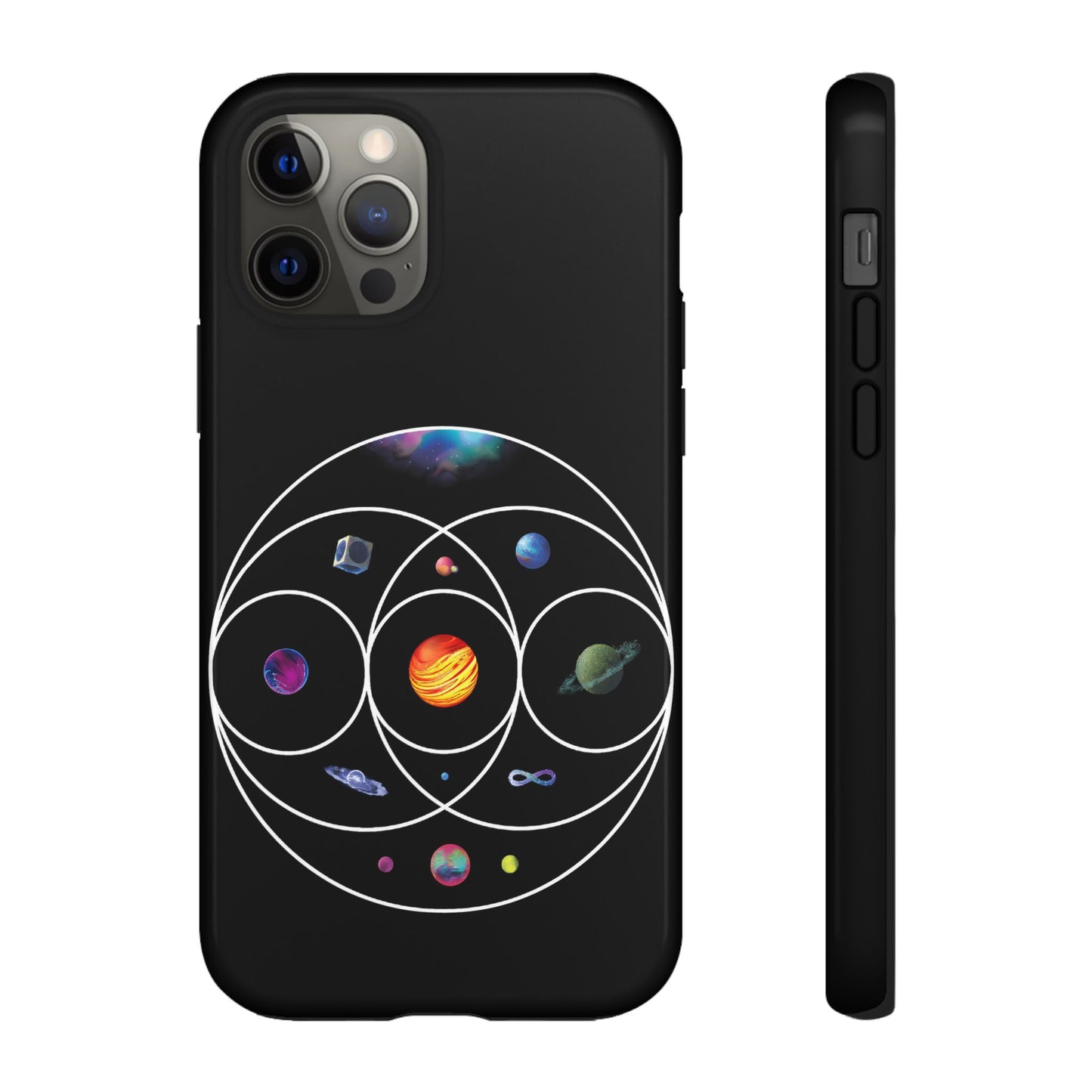 Premium Tough Case for iPhone 12 to 16 Pro Max Showcasing Coldplay’s Illustration Concept