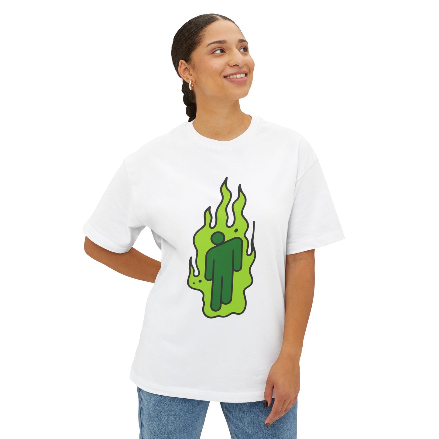 Green Flame Icon Unisex Oversized Tee