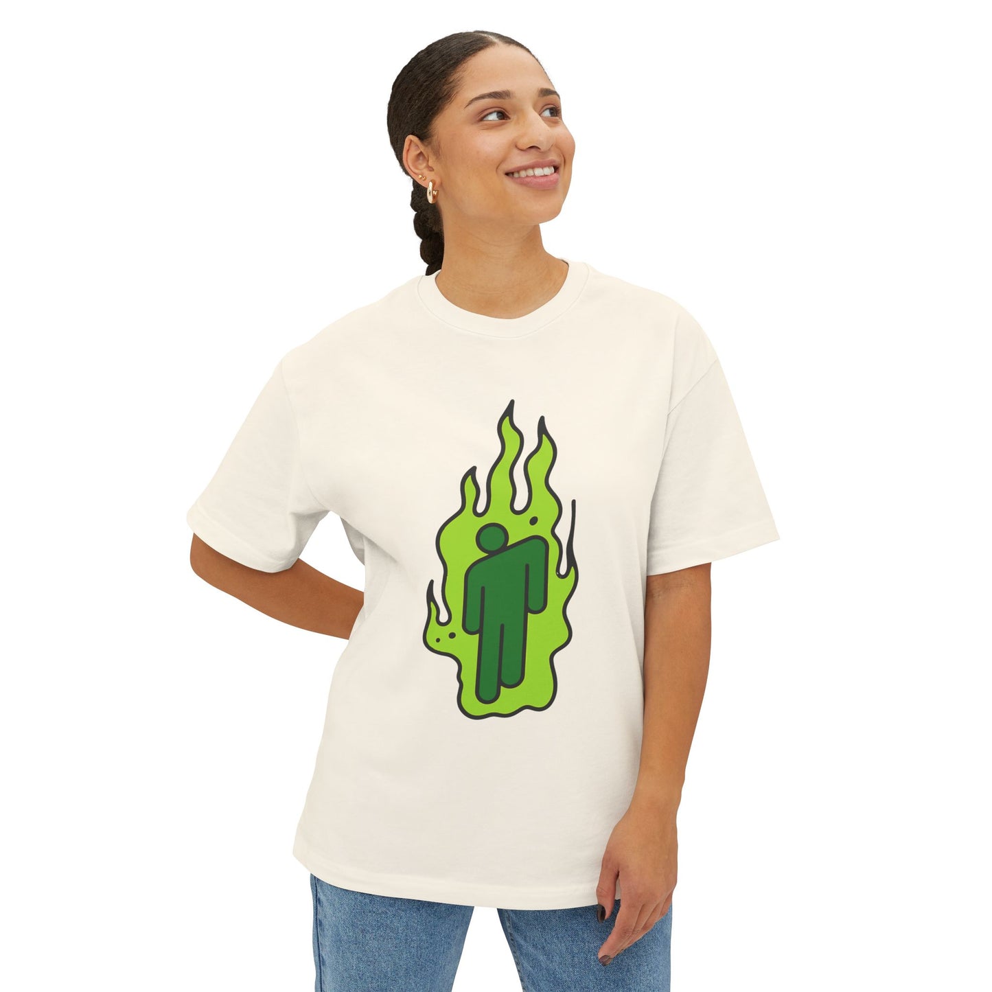Green Flame Icon Unisex Oversized Tee