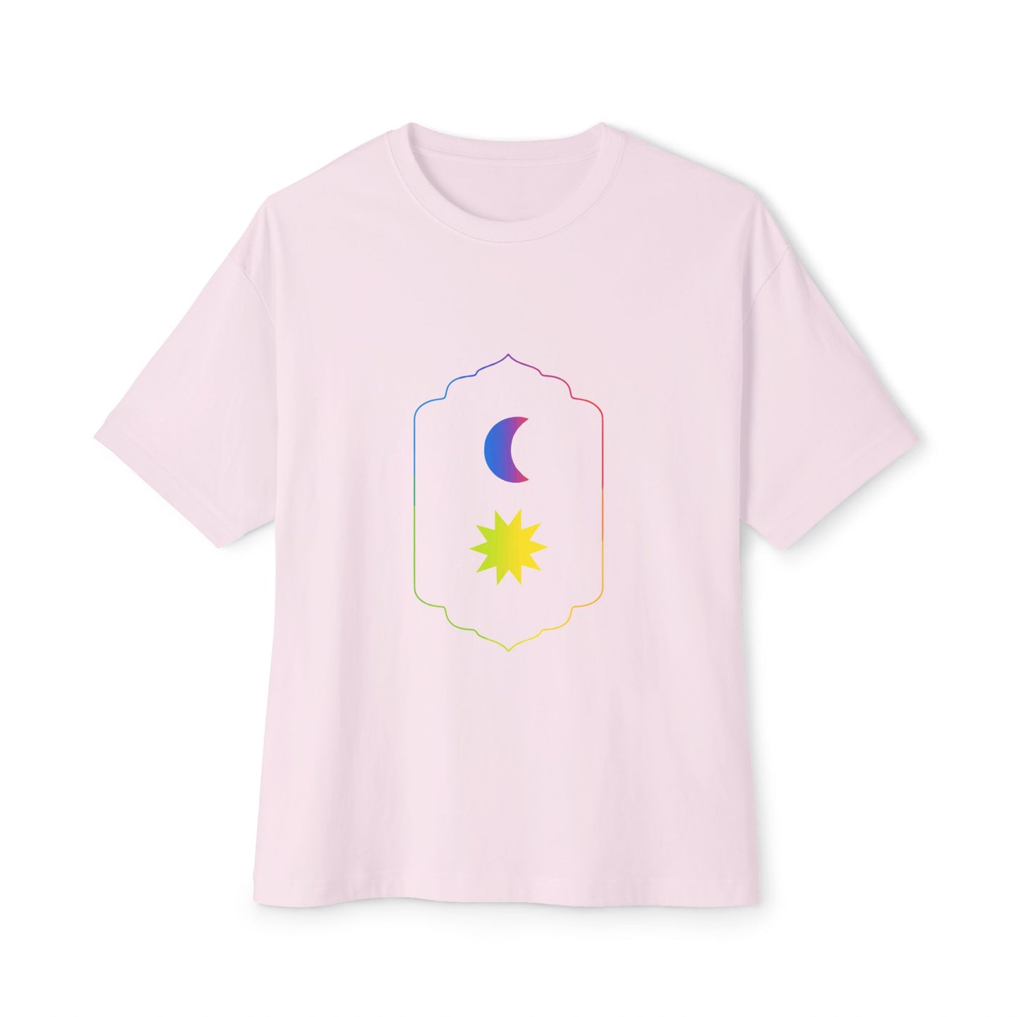 Gradient Moon and Star Emblem Unisex Oversized Boxy Tee
