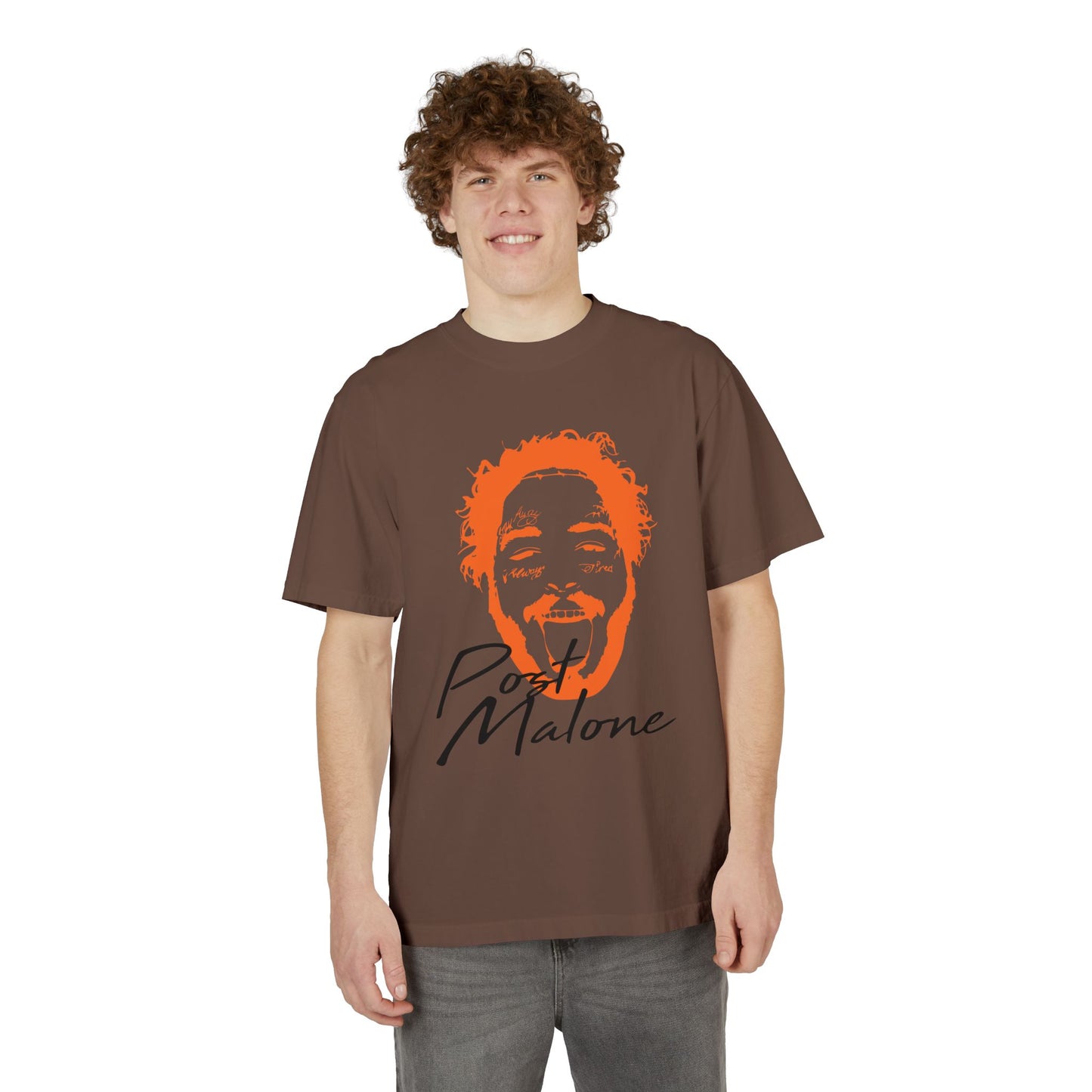 Unisex Garment-Dyed Drop-Shoulder T-Shirt – Post Malone Name Design with Picture