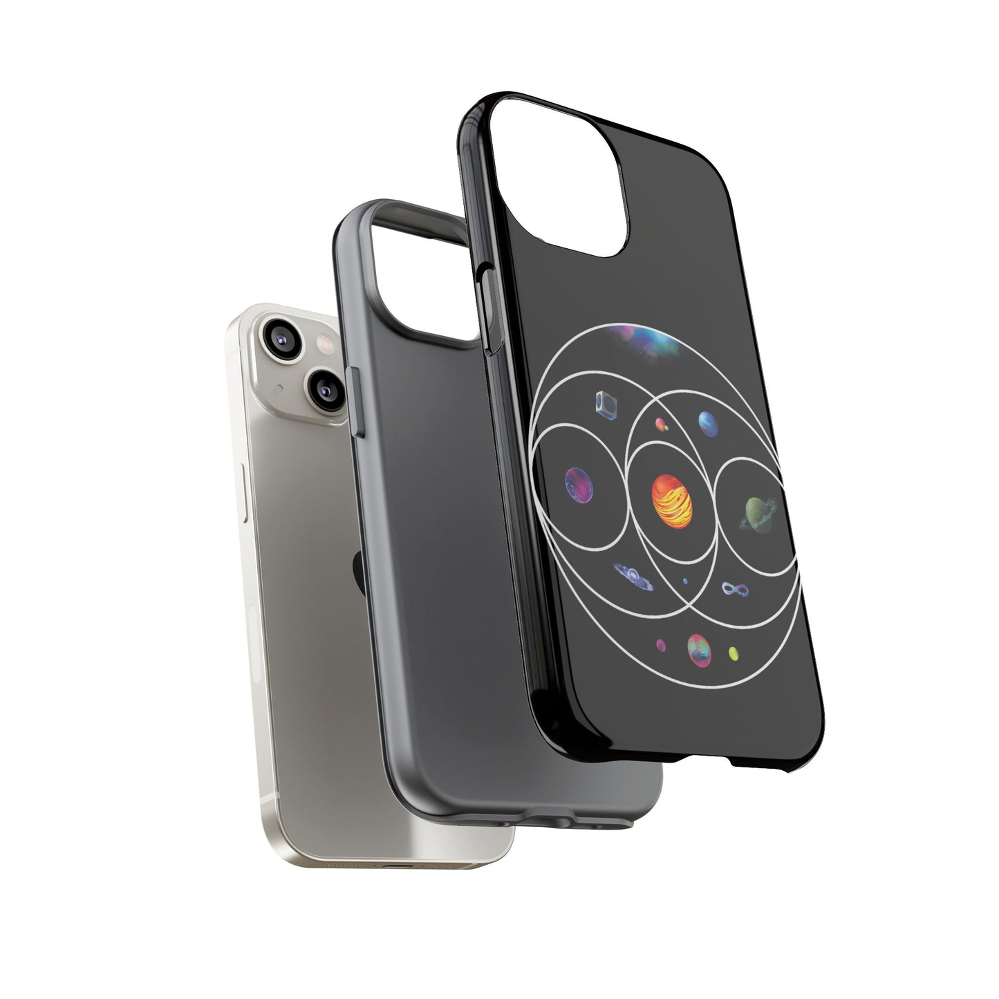 Premium Tough Case for iPhone 12 to 16 Pro Max Showcasing Coldplay’s Illustration Concept
