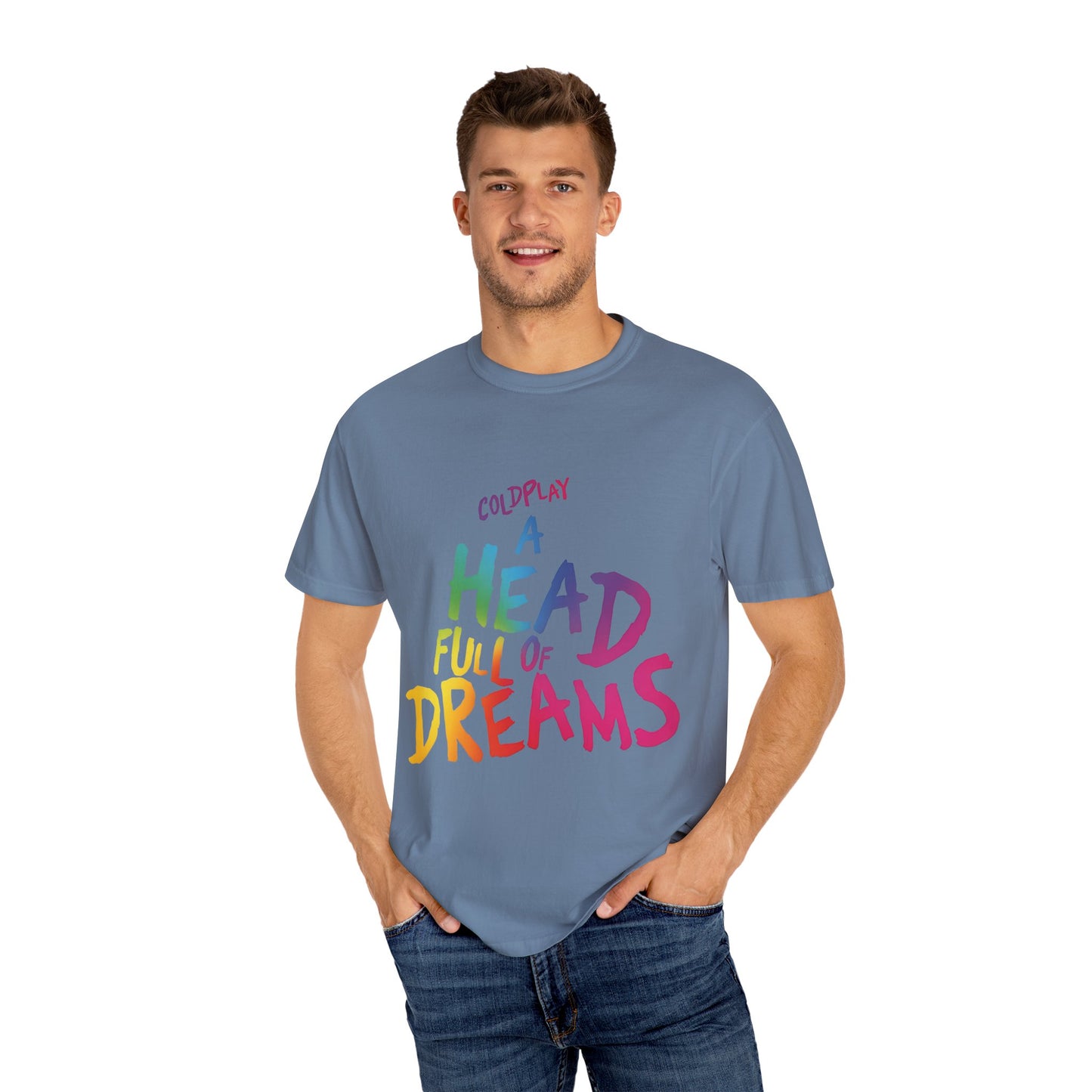 Unisex Garment-Dyed T-Shirt Inspired by Coldplay’s Iconic A Head Full of Dreams