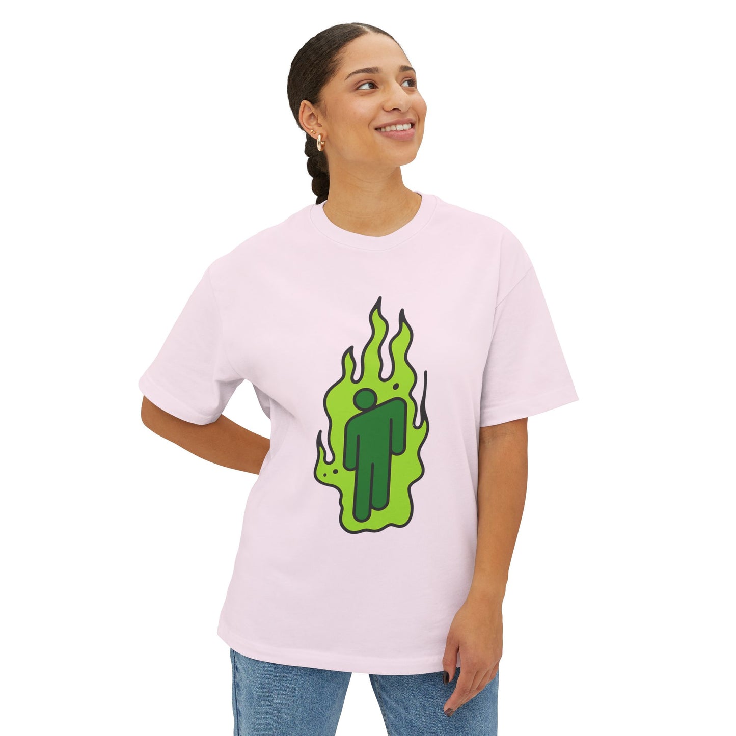 Green Flame Icon Unisex Oversized Tee