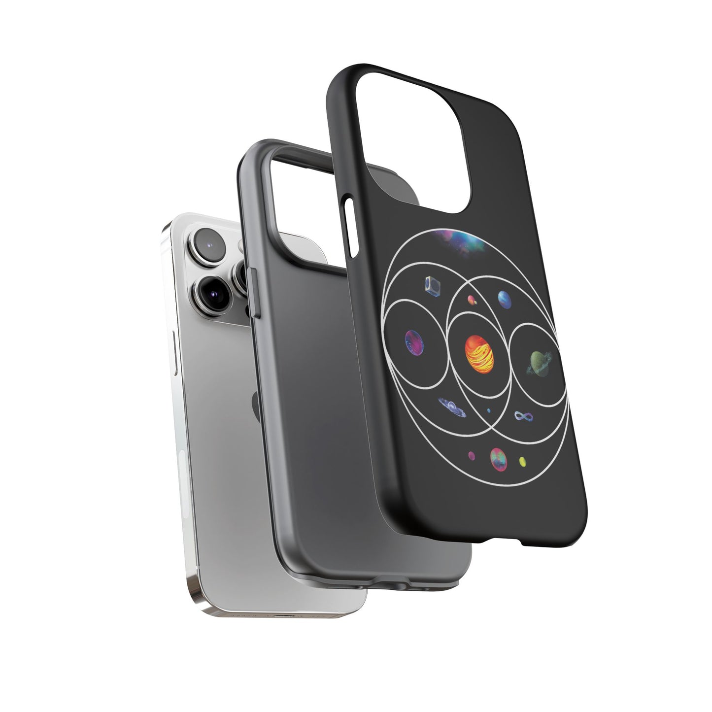 Premium Tough Case for iPhone 12 to 16 Pro Max Showcasing Coldplay’s Illustration Concept
