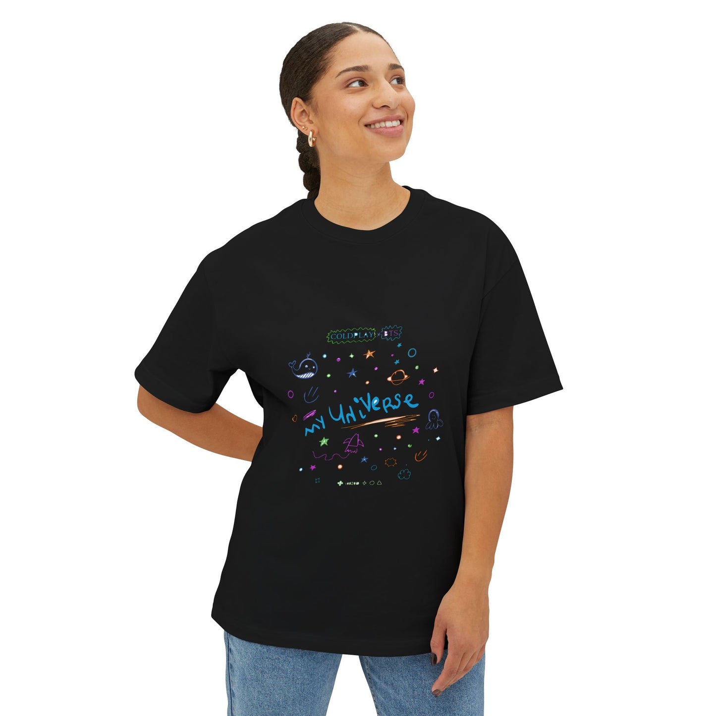 Neon Space Doodles Unisex Oversized Boxy Tee